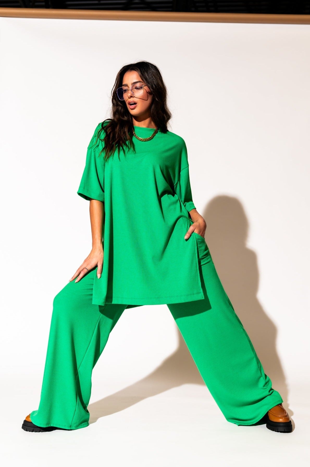 LALA ORIGINAL: Leveled Up Ribbed Playsuit in Green - Dressed in Lala