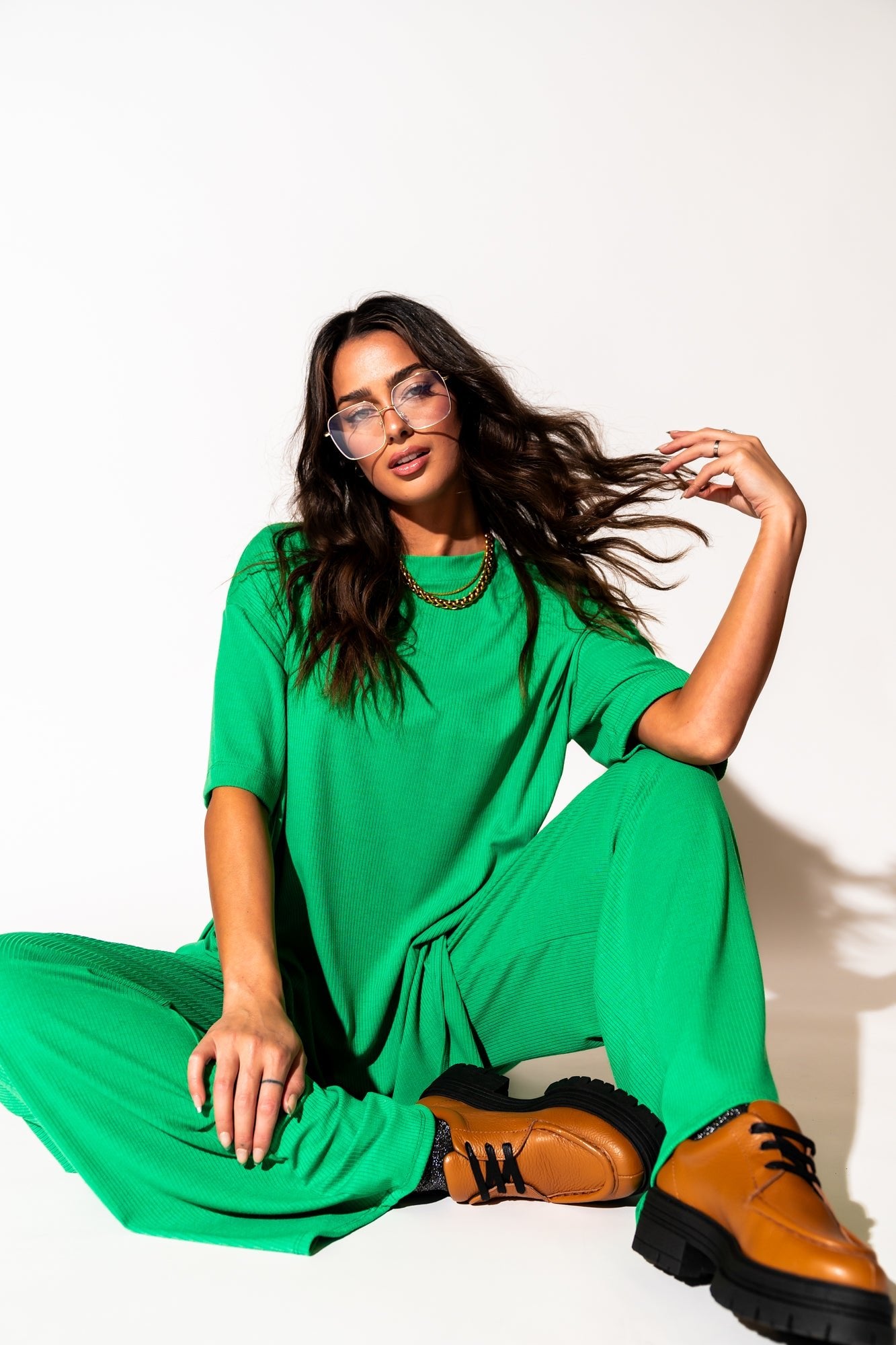 LALA ORIGINAL: Leveled Up Ribbed Playsuit in Green - Dressed in Lala