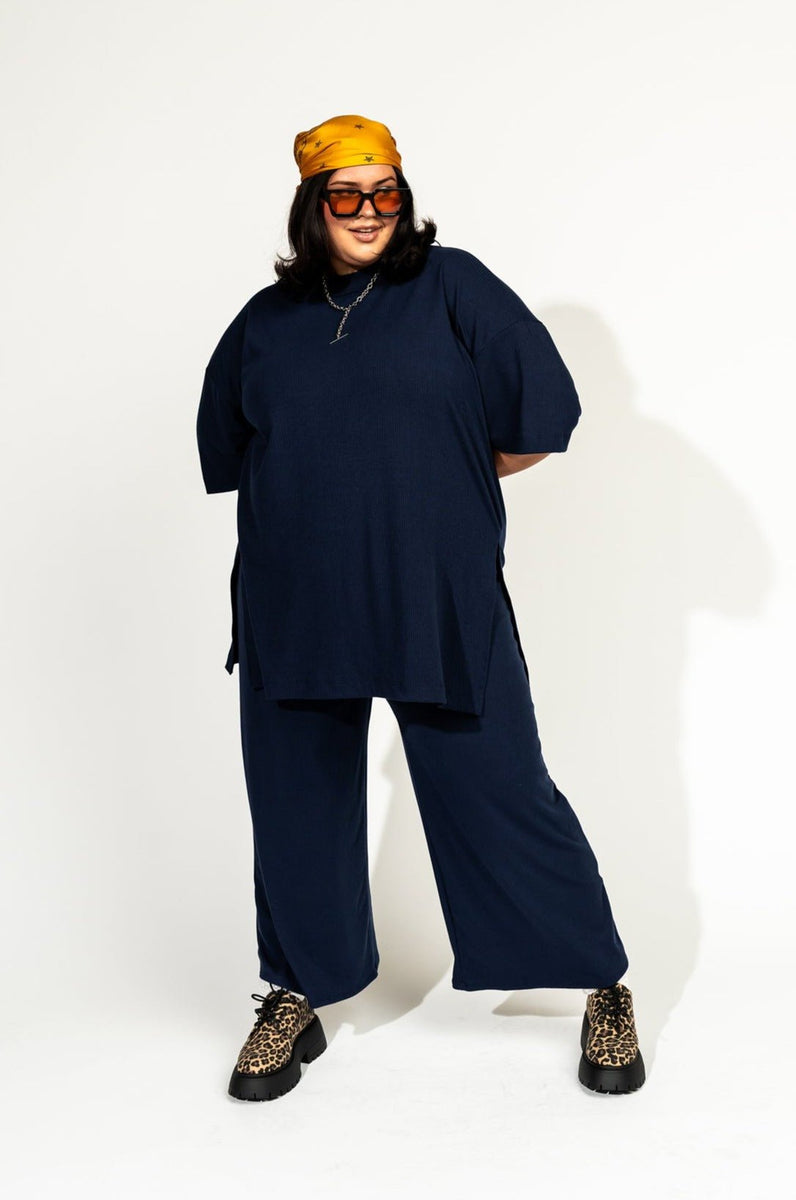 Lex Ribbed Playsuit in Navy Dressed in Lala