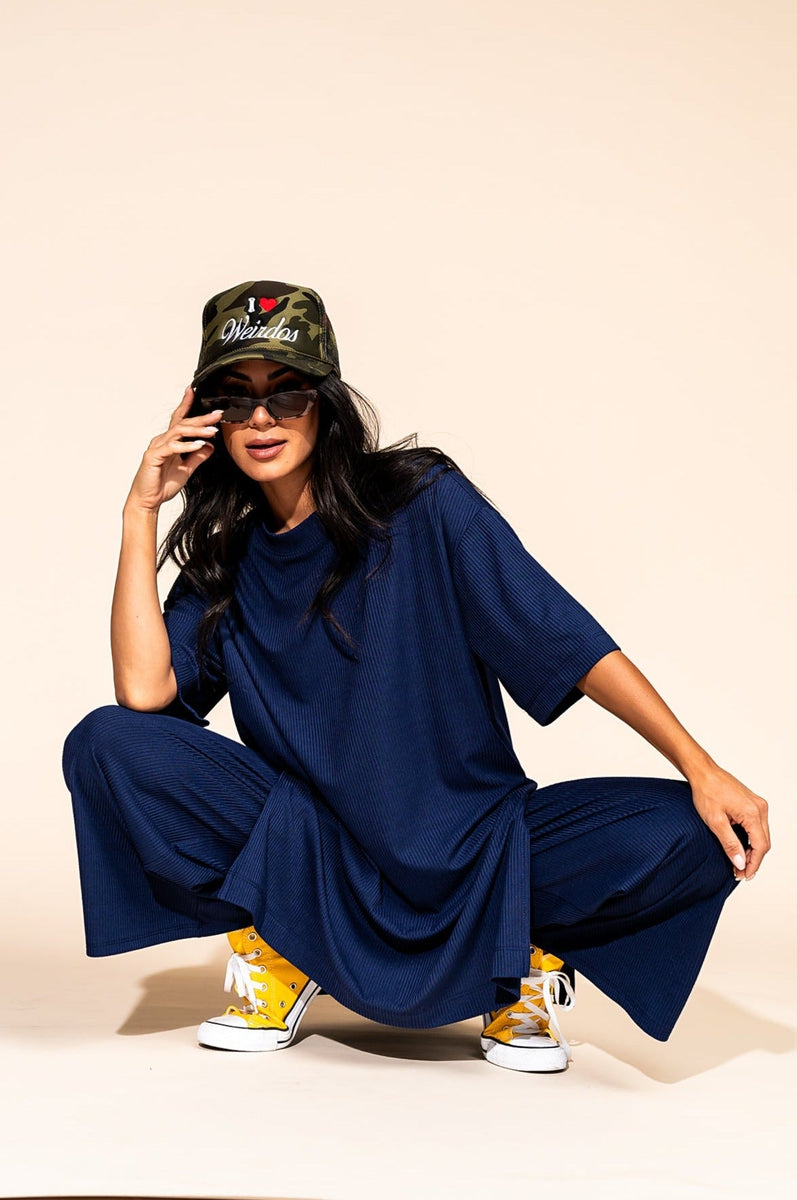 Lex Ribbed Playsuit in Navy Dressed in Lala