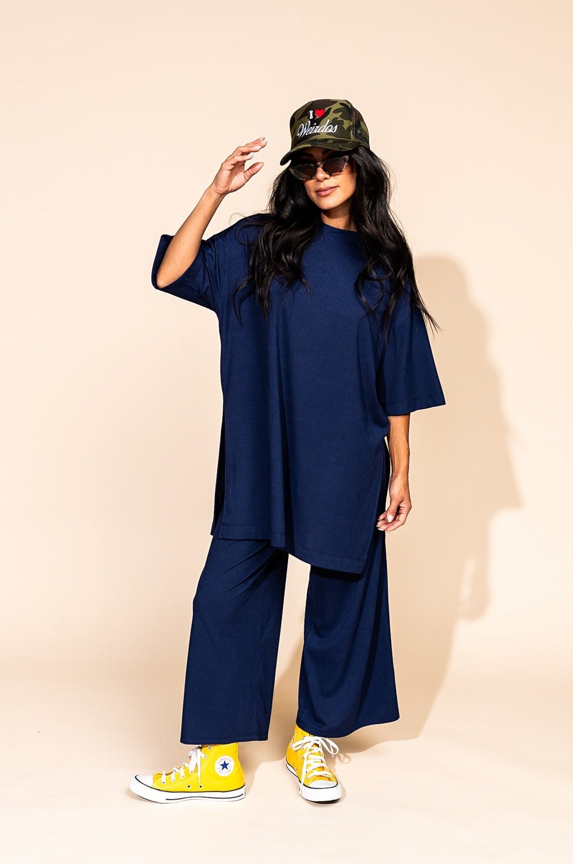 LALA ORIGINAL: Lex Ribbed Playsuit in Navy - Dressed in Lala