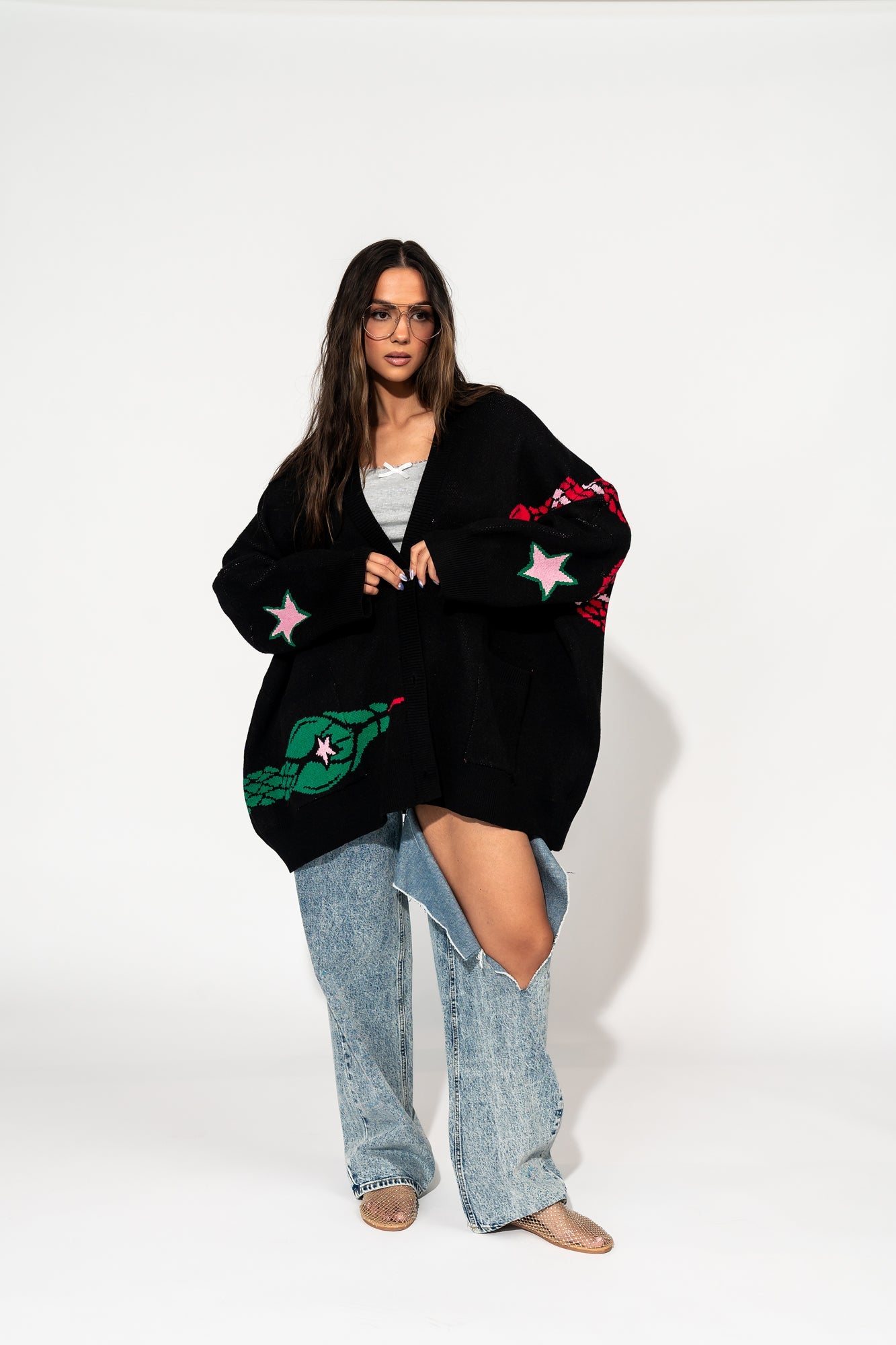 LALA ORIGINAL: Look What You Made Me Do Oversized Snake Cardigan - Dressed in Lala