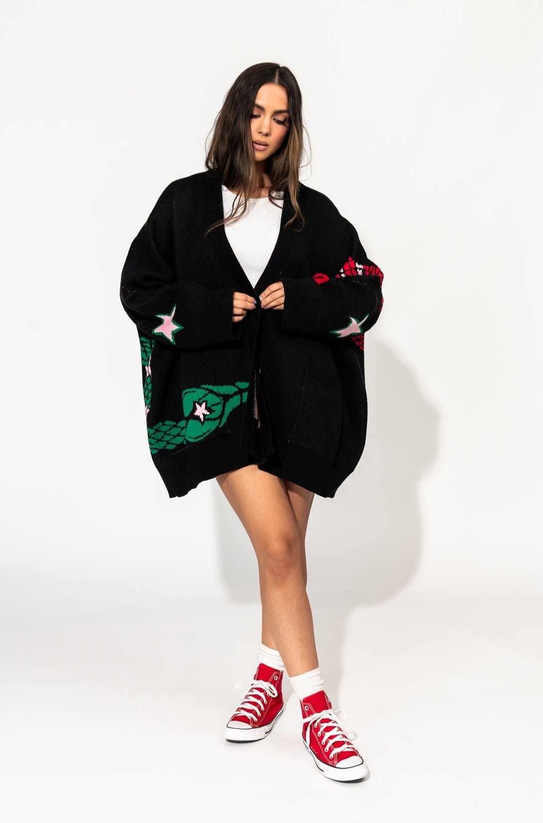LALA ORIGINAL: Look What You Made Me Do Oversized Snake Cardigan - Dressed in Lala
