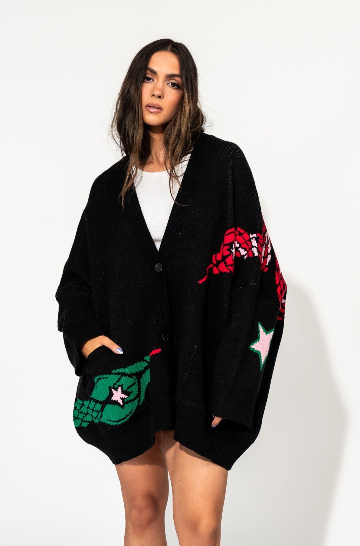 LALA ORIGINAL: Look What You Made Me Do Oversized Snake Cardigan - Dressed in Lala