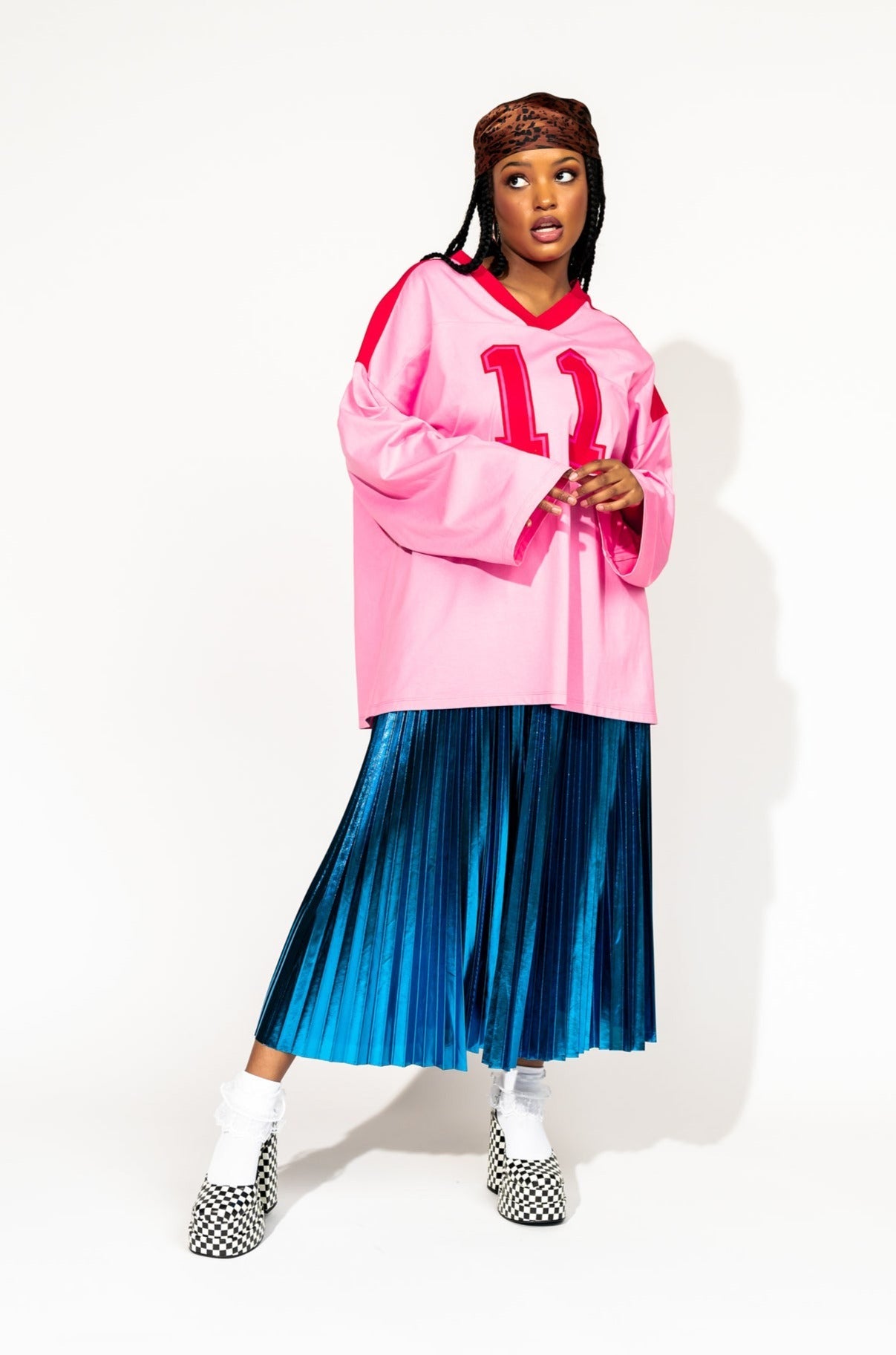 LALA ORIGINAL: Lucky Oversized Jersey Tee in Red + Pink - Dressed in Lala