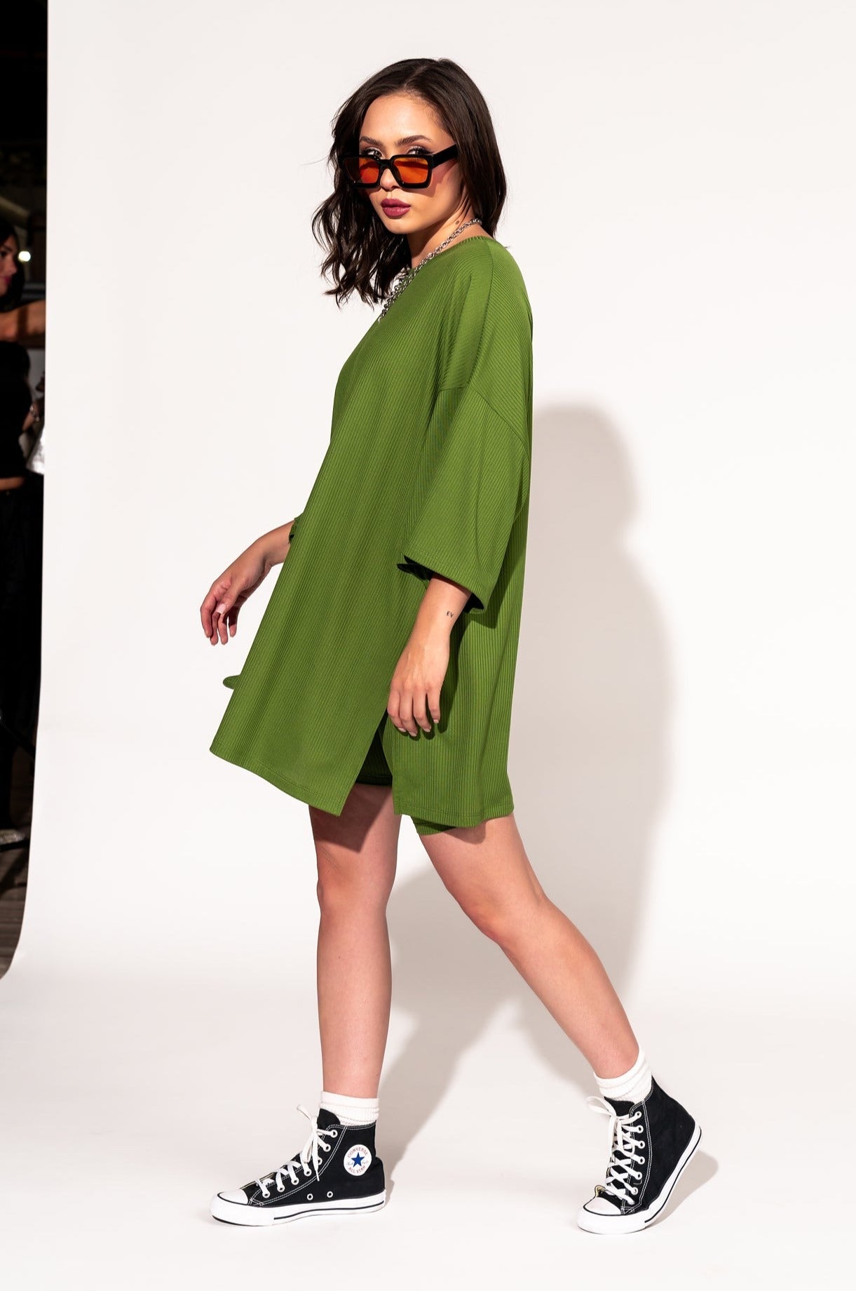 LALA ORIGINAL: Malone Ribbed Biker Set in Avocado Green - Dressed in Lala