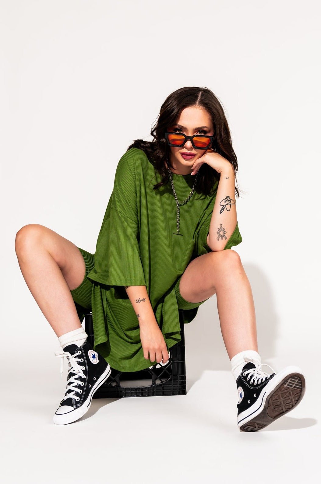 LALA ORIGINAL: Malone Ribbed Biker Set in Avocado Green - Dressed in Lala