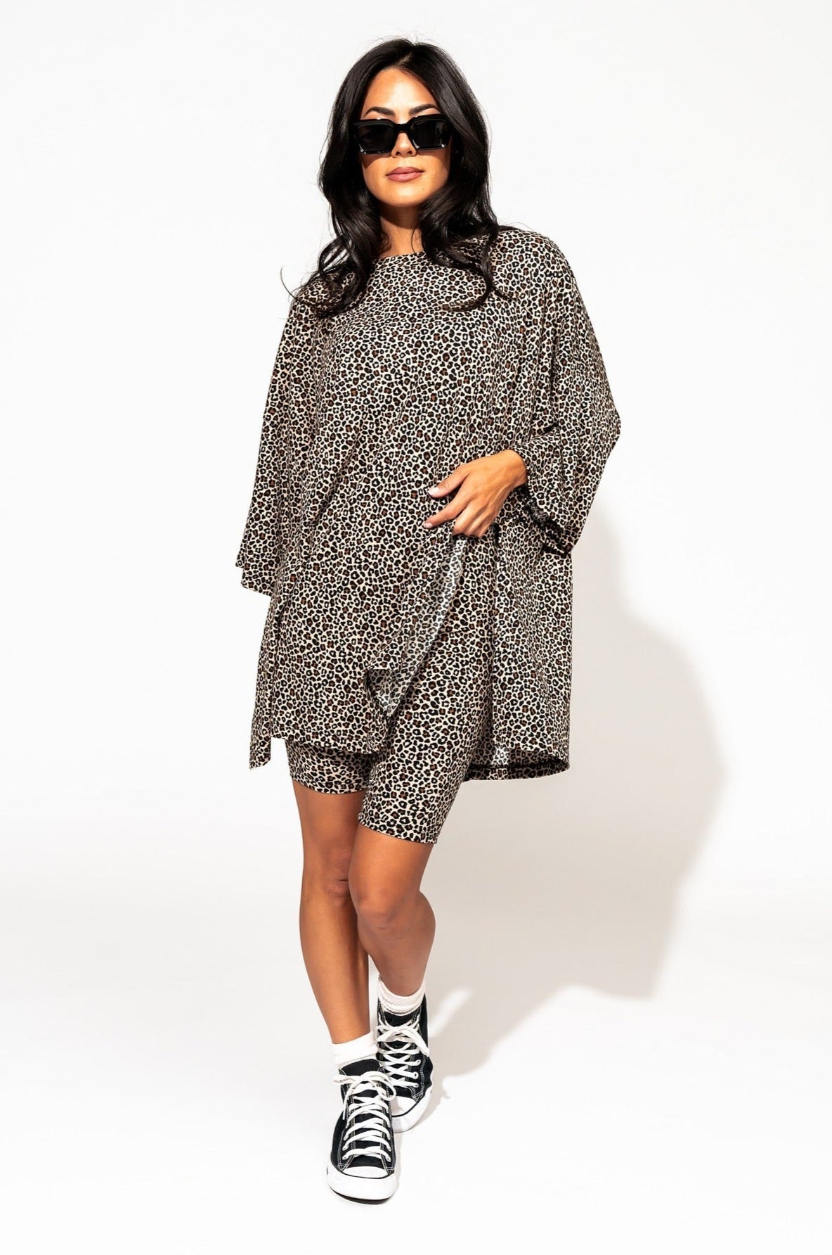 LALA ORIGINAL: Malone Ribbed Biker Set in Baby Leopard Print - Dressed in Lala