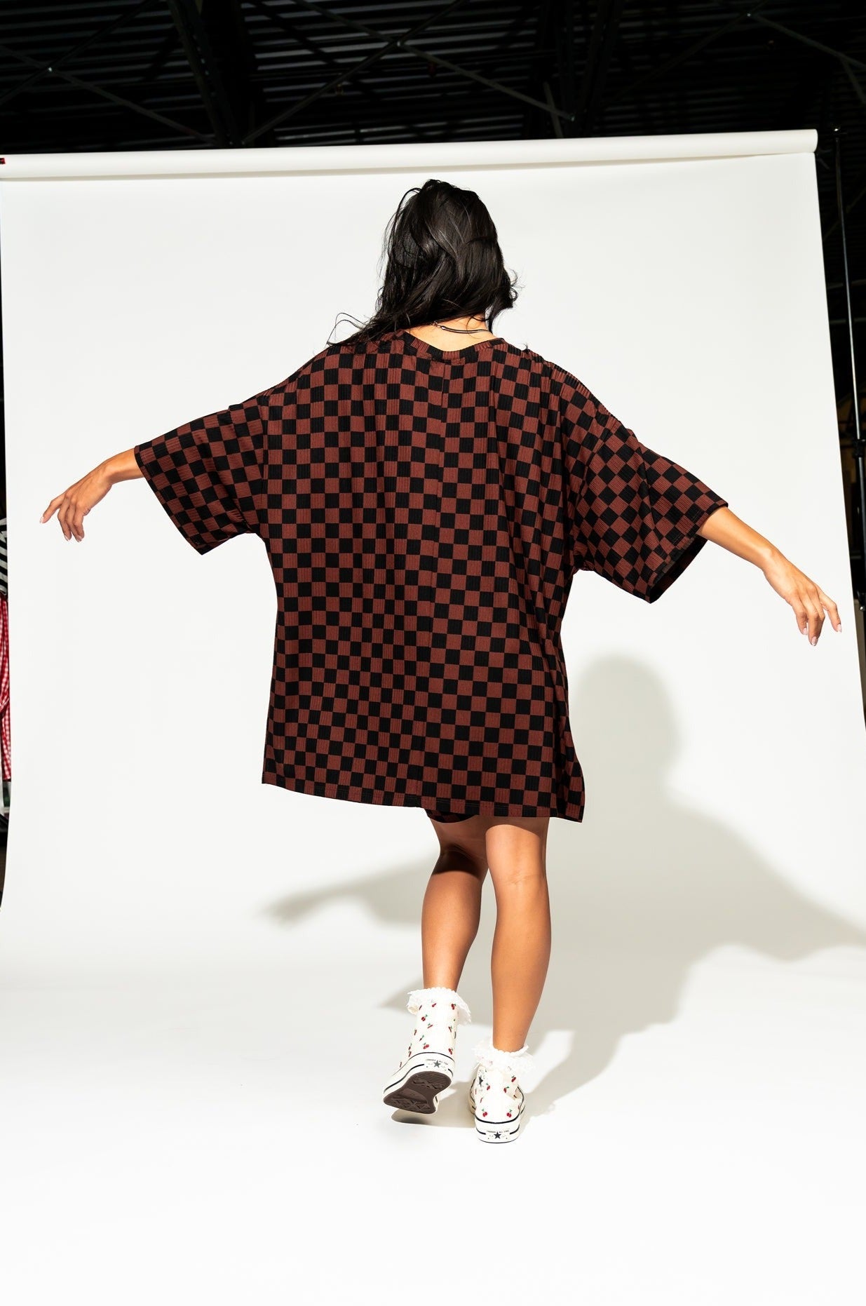LALA ORIGINAL: Malone Ribbed Biker Set in Black + Mocha Checkerboard - Dressed in Lala