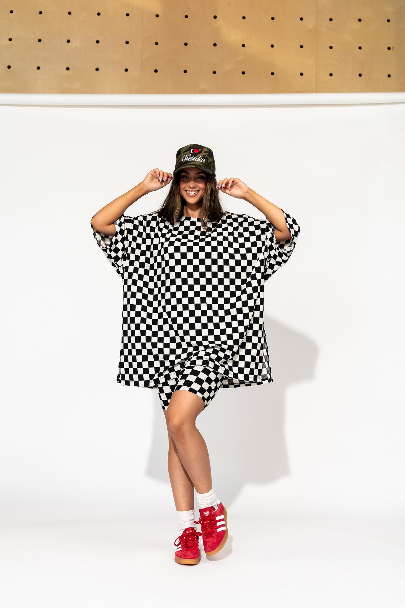 LALA ORIGINAL: Malone Ribbed Biker Set in Black + White Checkerboard - Dressed in Lala