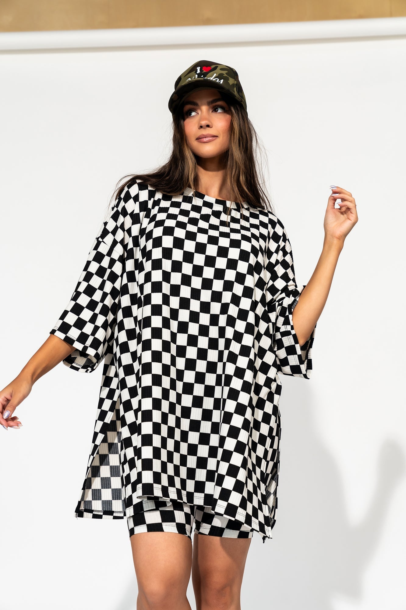 LALA ORIGINAL: Malone Ribbed Biker Set in Black + White Checkerboard - Dressed in Lala