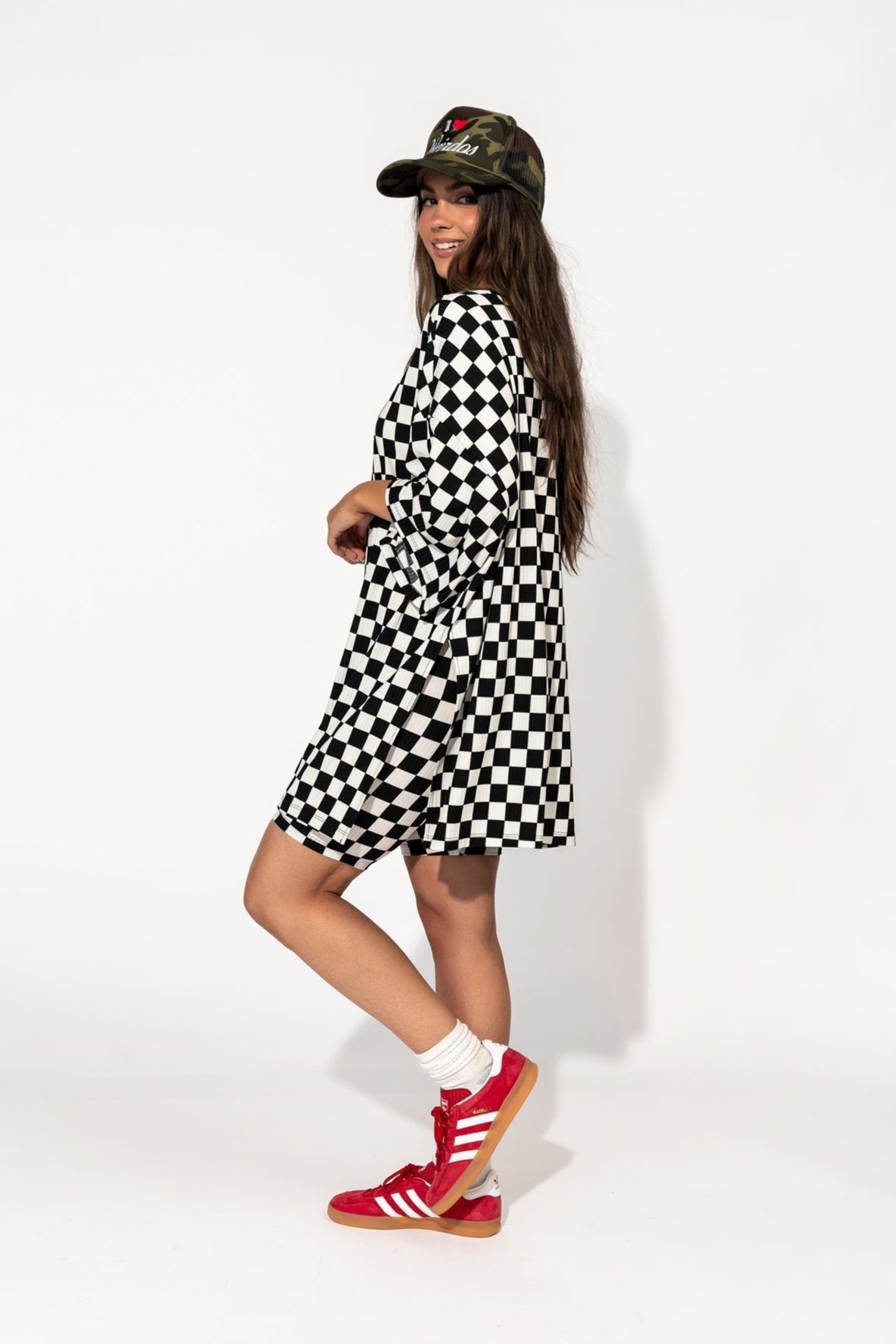 LALA ORIGINAL: Malone Ribbed Biker Set in Black + White Checkerboard - Dressed in Lala