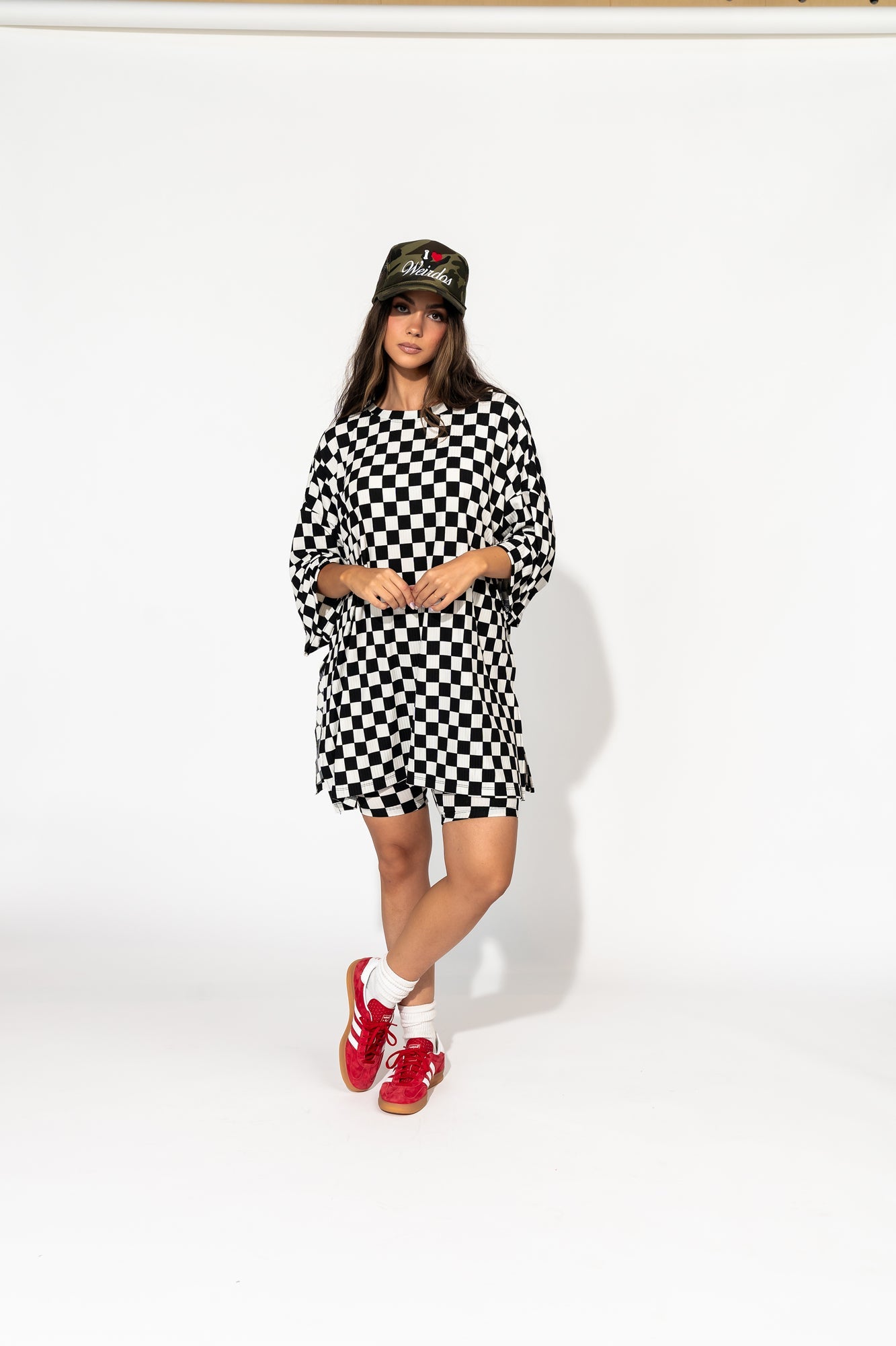 LALA ORIGINAL: Malone Ribbed Biker Set in Black + White Checkerboard - Dressed in Lala