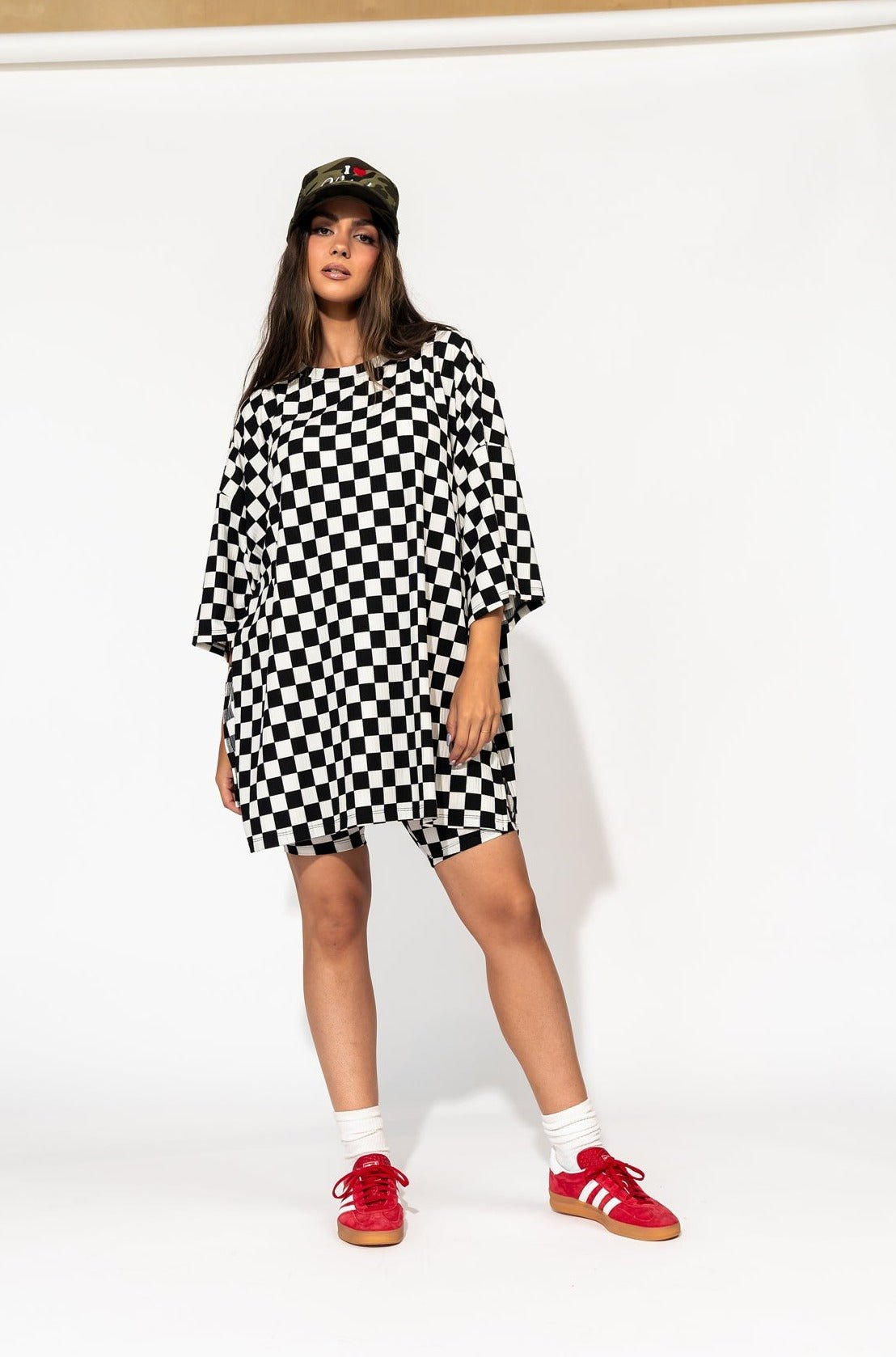 LALA ORIGINAL: Malone Ribbed Biker Set in Black + White Checkerboard - Dressed in Lala