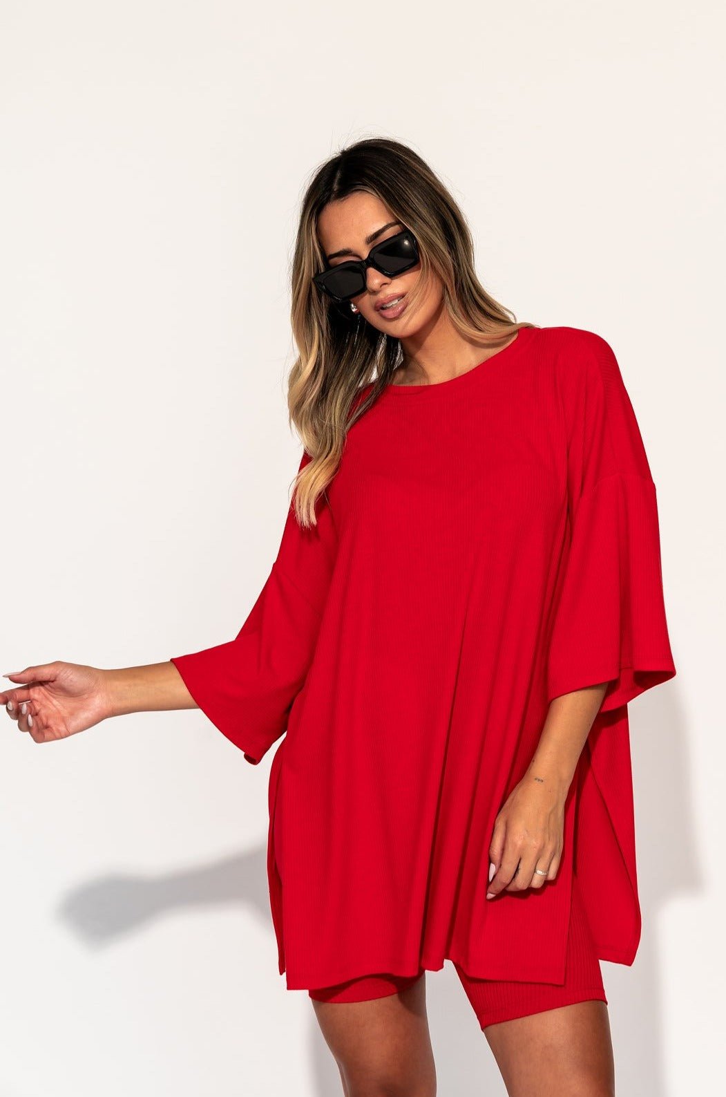 LALA ORIGINAL: Malone Ribbed Biker Set in Cherry - Dressed in Lala