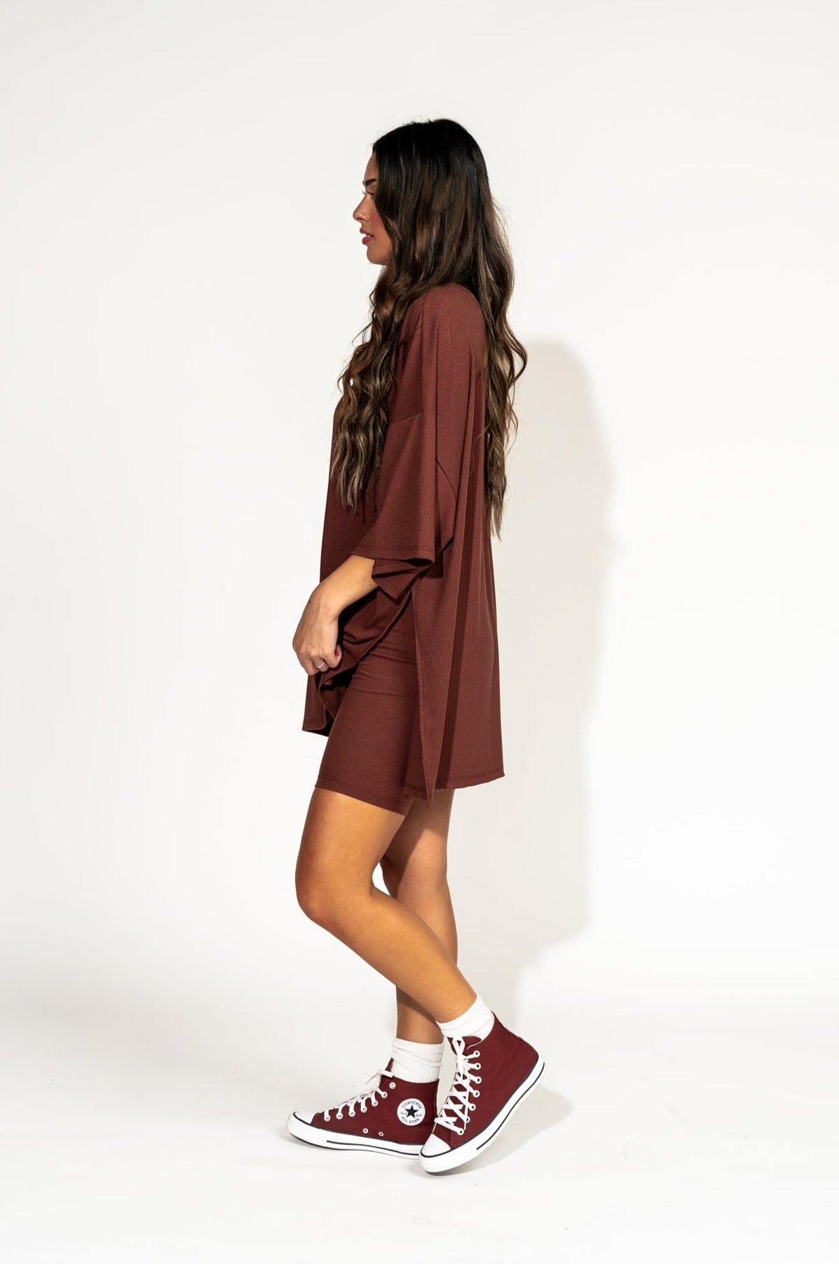 LALA ORIGINAL: Malone Ribbed Biker Set in Cocoa - Dressed in Lala