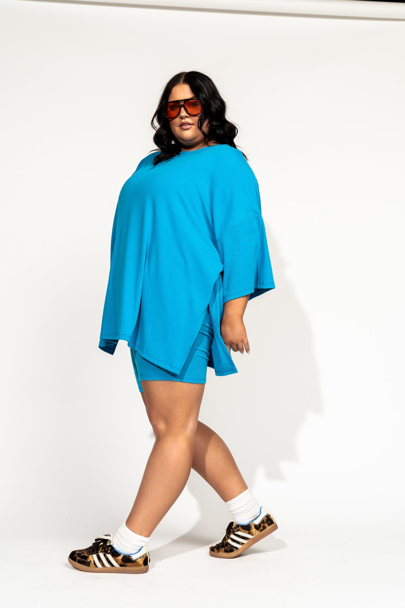 LALA ORIGINAL: Malone Ribbed Biker Set in Electric Blue - Dressed in Lala