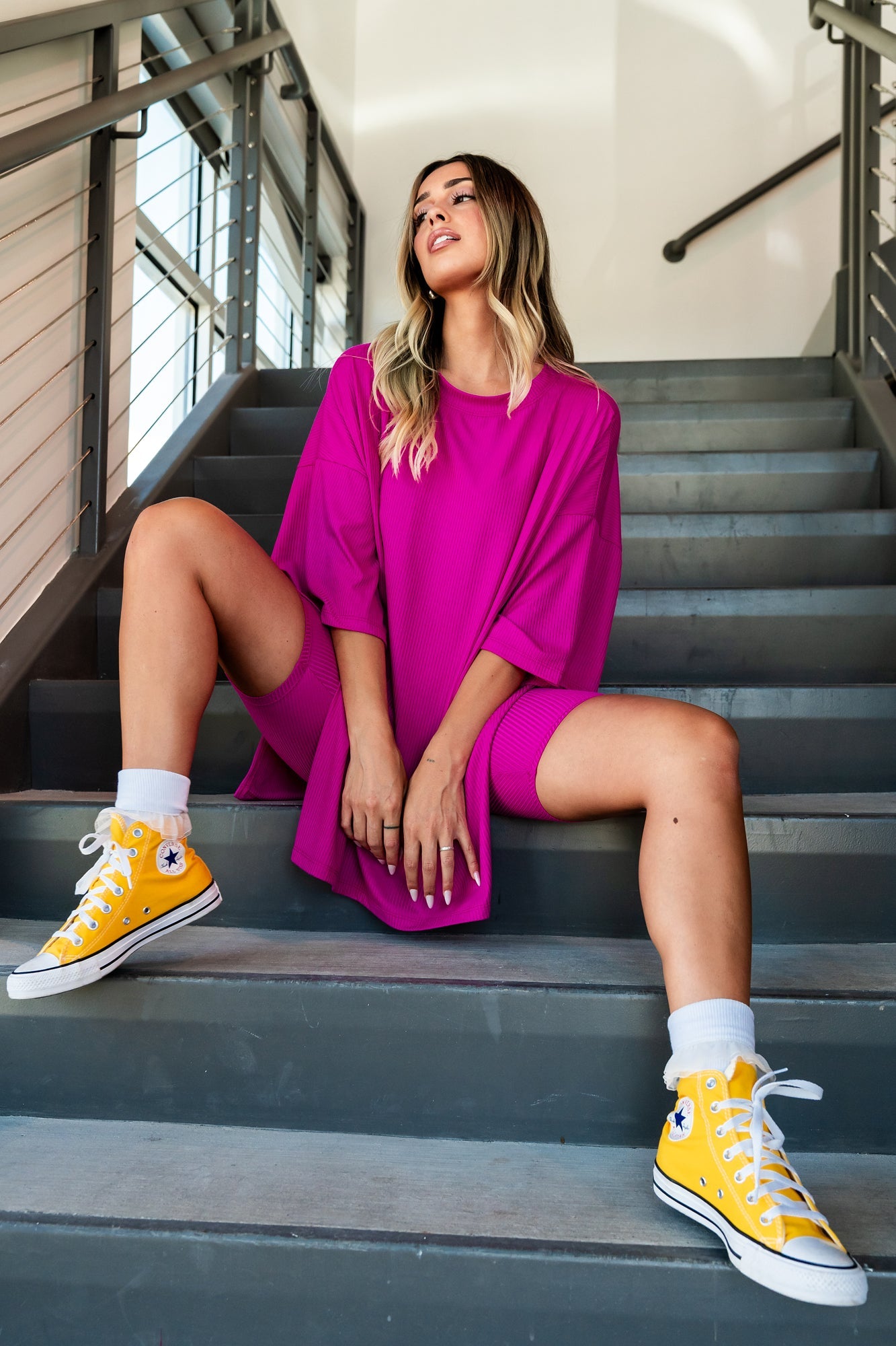 LALA ORIGINAL: Malone Ribbed Biker Set in Hottie Pink - Dressed in Lala