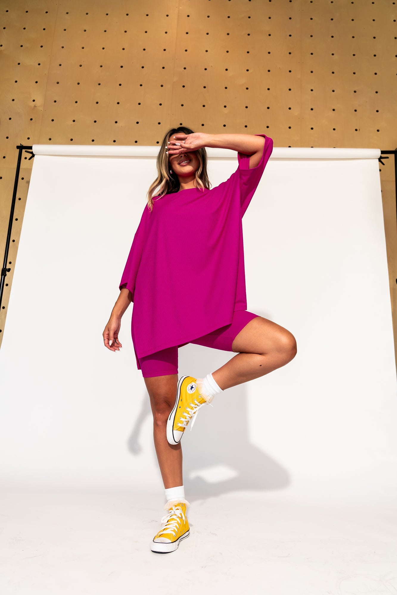 LALA ORIGINAL: Malone Ribbed Biker Set in Hottie Pink - Dressed in Lala