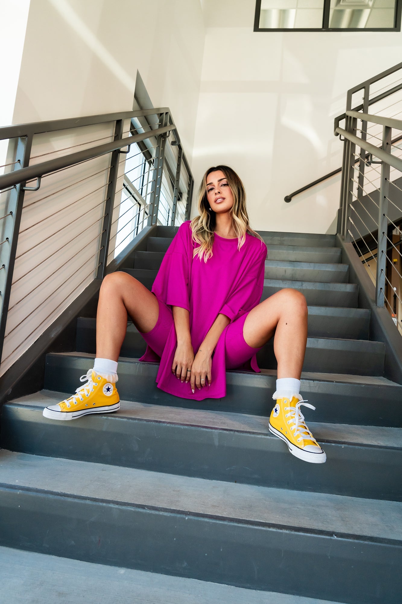 LALA ORIGINAL: Malone Ribbed Biker Set in Hottie Pink - Dressed in Lala