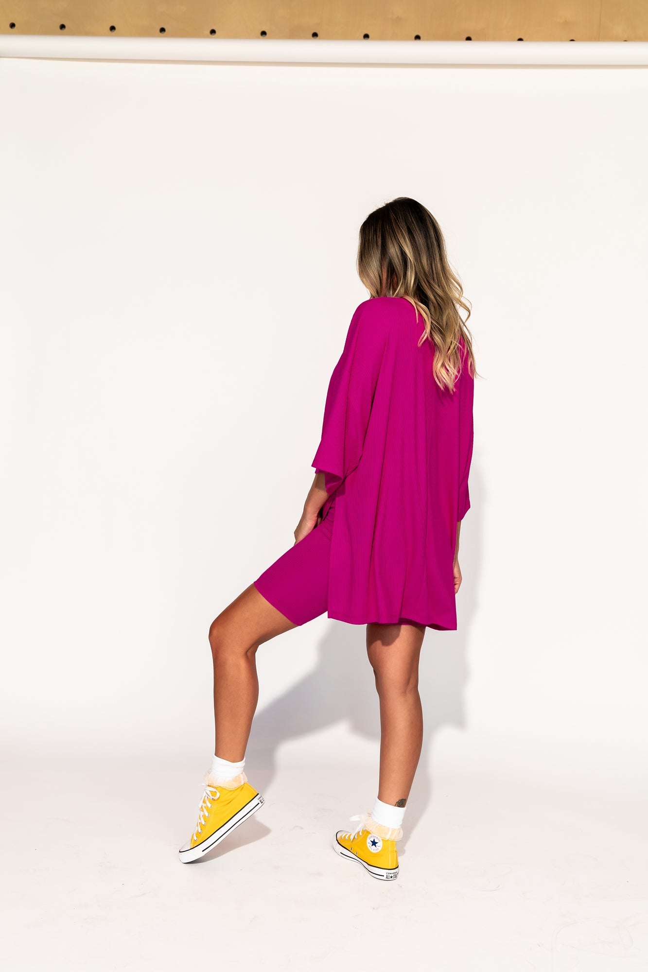 LALA ORIGINAL: Malone Ribbed Biker Set in Hottie Pink - Dressed in Lala