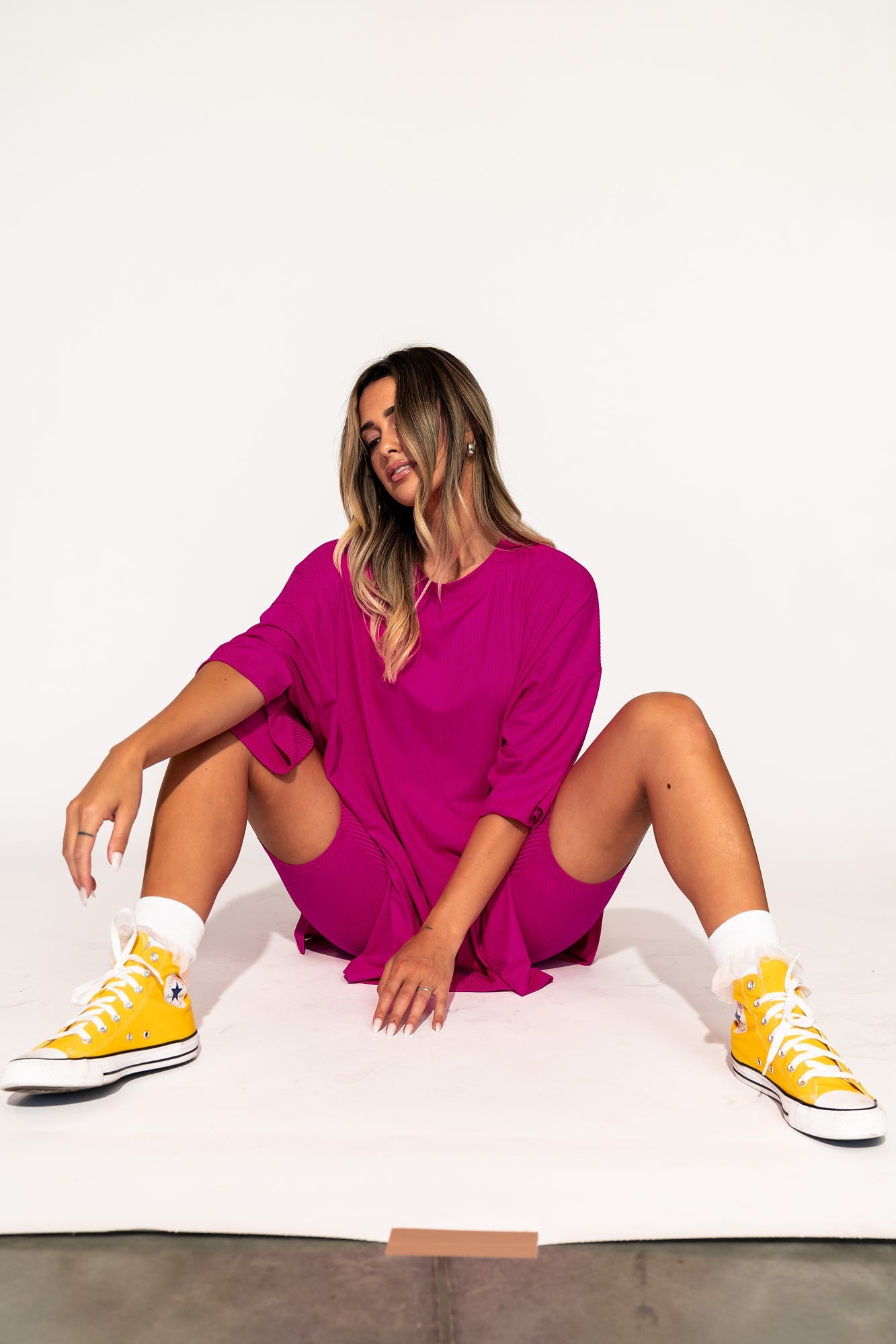 LALA ORIGINAL: Malone Ribbed Biker Set in Hottie Pink - Dressed in Lala
