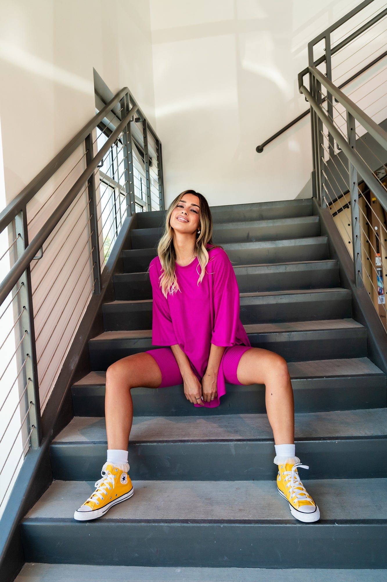 LALA ORIGINAL: Malone Ribbed Biker Set in Hottie Pink - Dressed in Lala