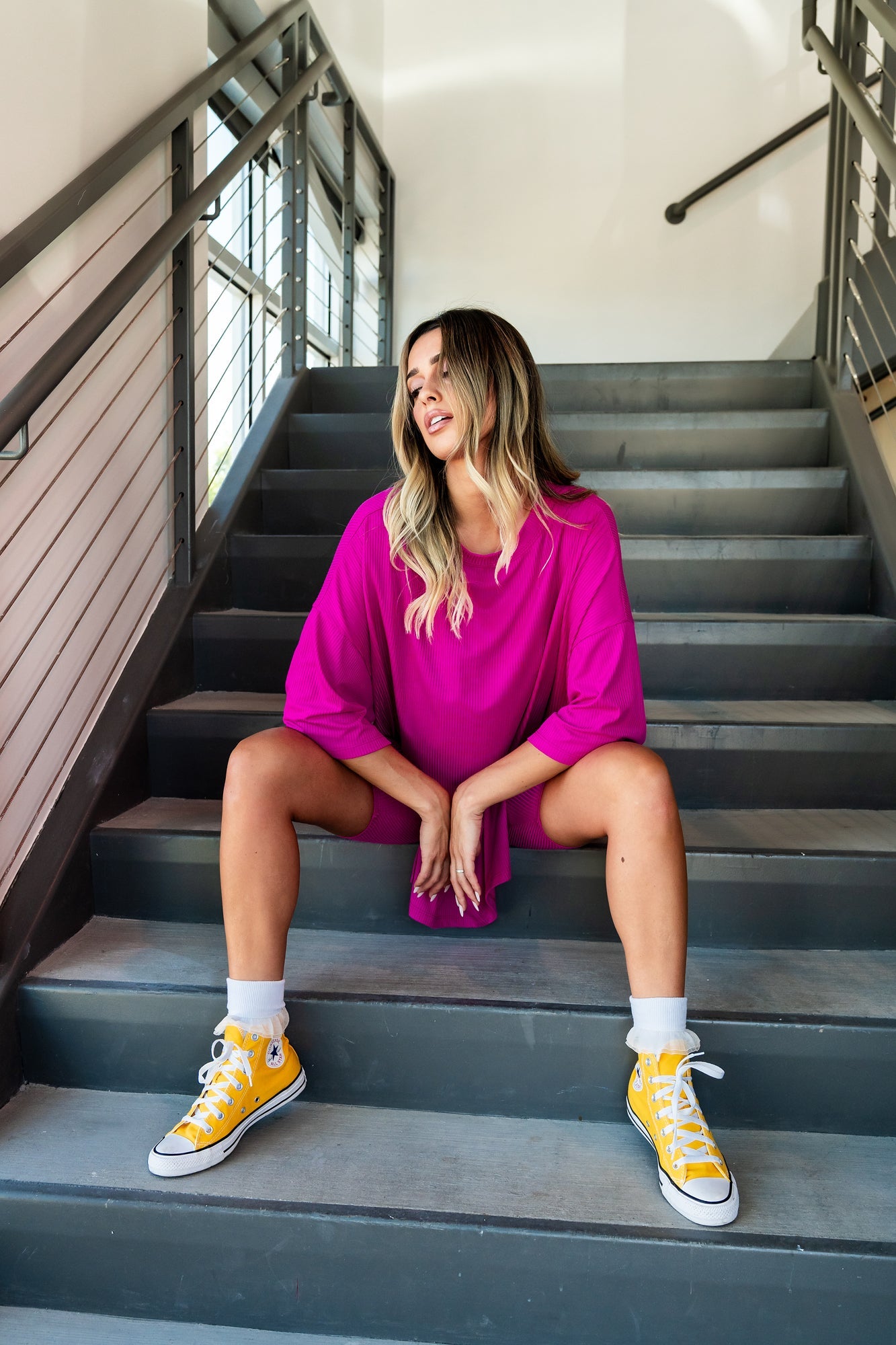 LALA ORIGINAL: Malone Ribbed Biker Set in Hottie Pink - Dressed in Lala