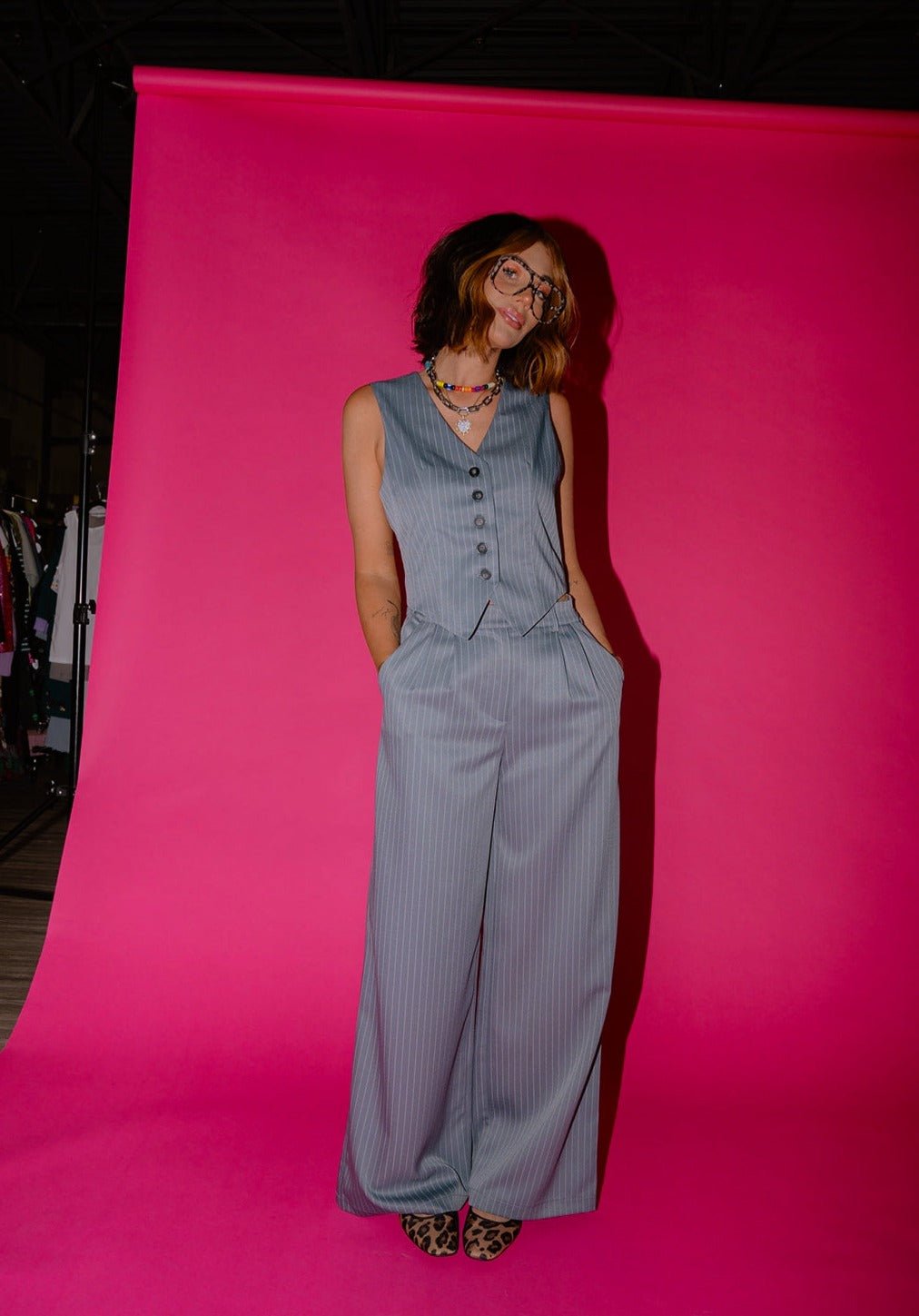 LALA ORIGINAL: Muse Waistcoat Vest in Pinstripe - Dressed in Lala