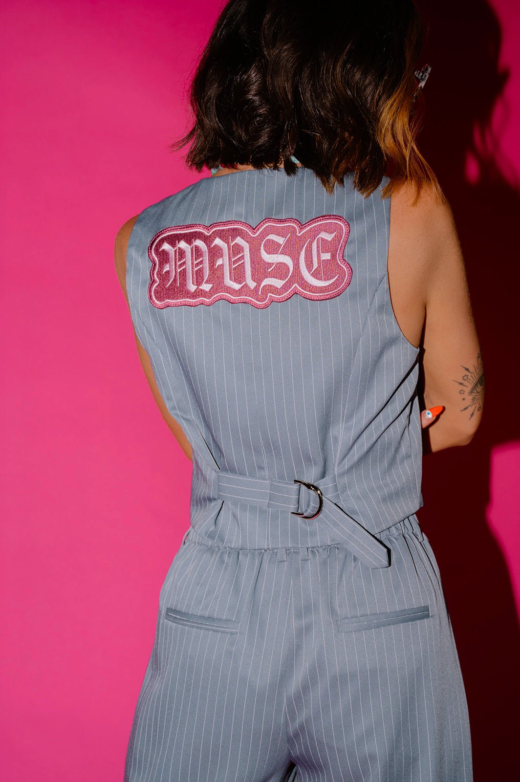 LALA ORIGINAL: Muse Waistcoat Vest in Pinstripe - Dressed in Lala