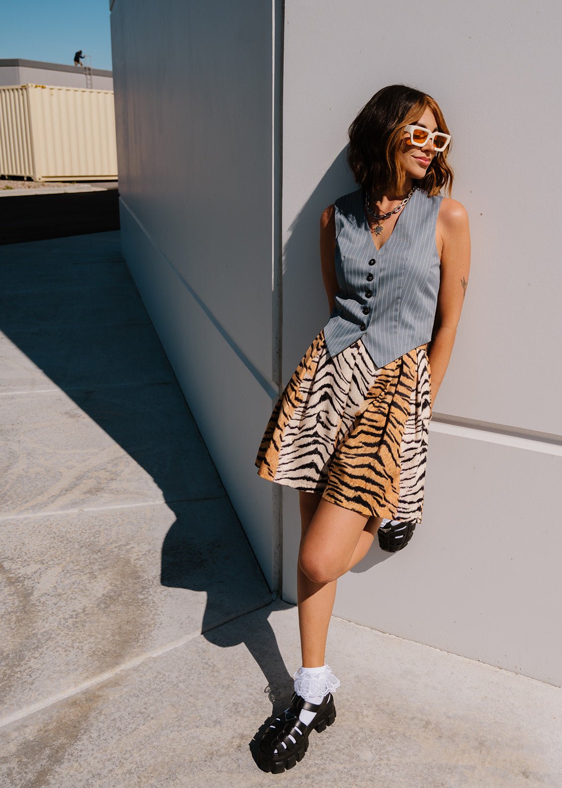 LALA ORIGINAL: Muse Waistcoat Vest in Pinstripe - Dressed in Lala