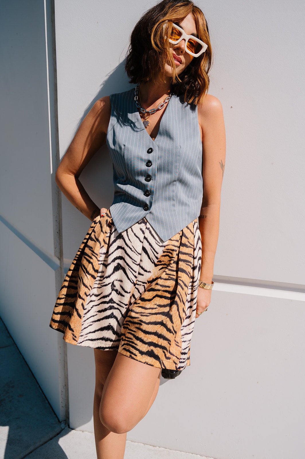 LALA ORIGINAL: Muse Waistcoat Vest in Pinstripe - Dressed in Lala