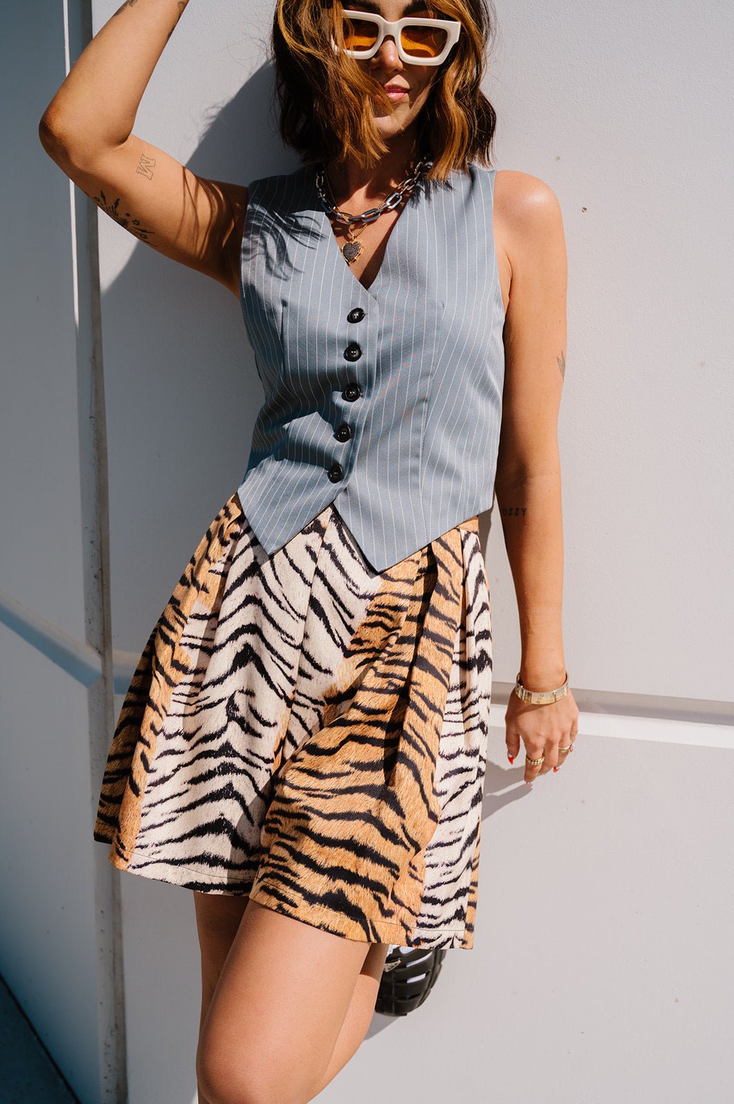 LALA ORIGINAL: Muse Waistcoat Vest in Pinstripe - Dressed in Lala