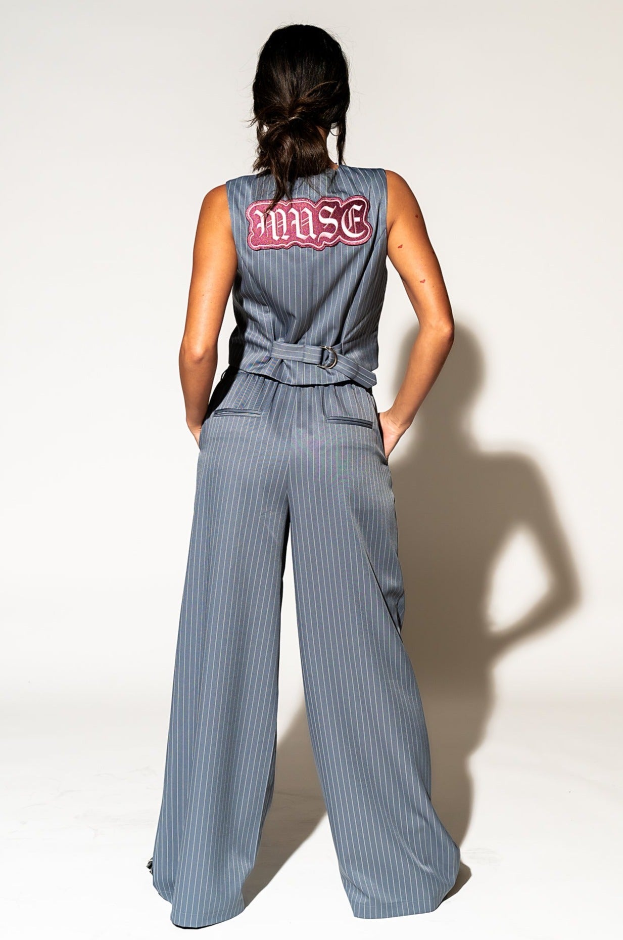 LALA ORIGINAL: Muse Waistcoat Vest in Pinstripe - Dressed in Lala