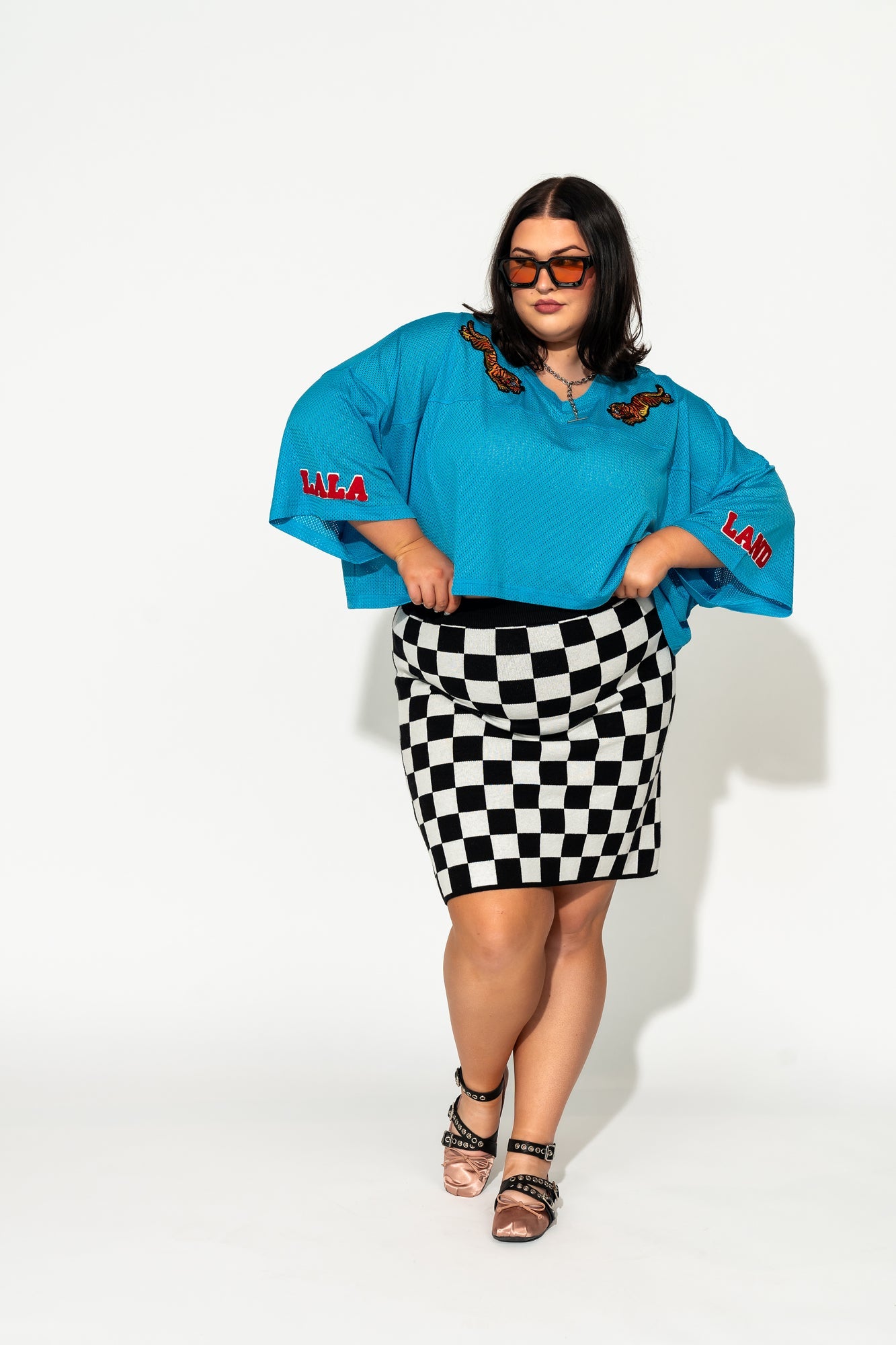 LALA ORIGINAL: Oui Oui Knit Mini Skirt in Checkerboard - Dressed in Lala