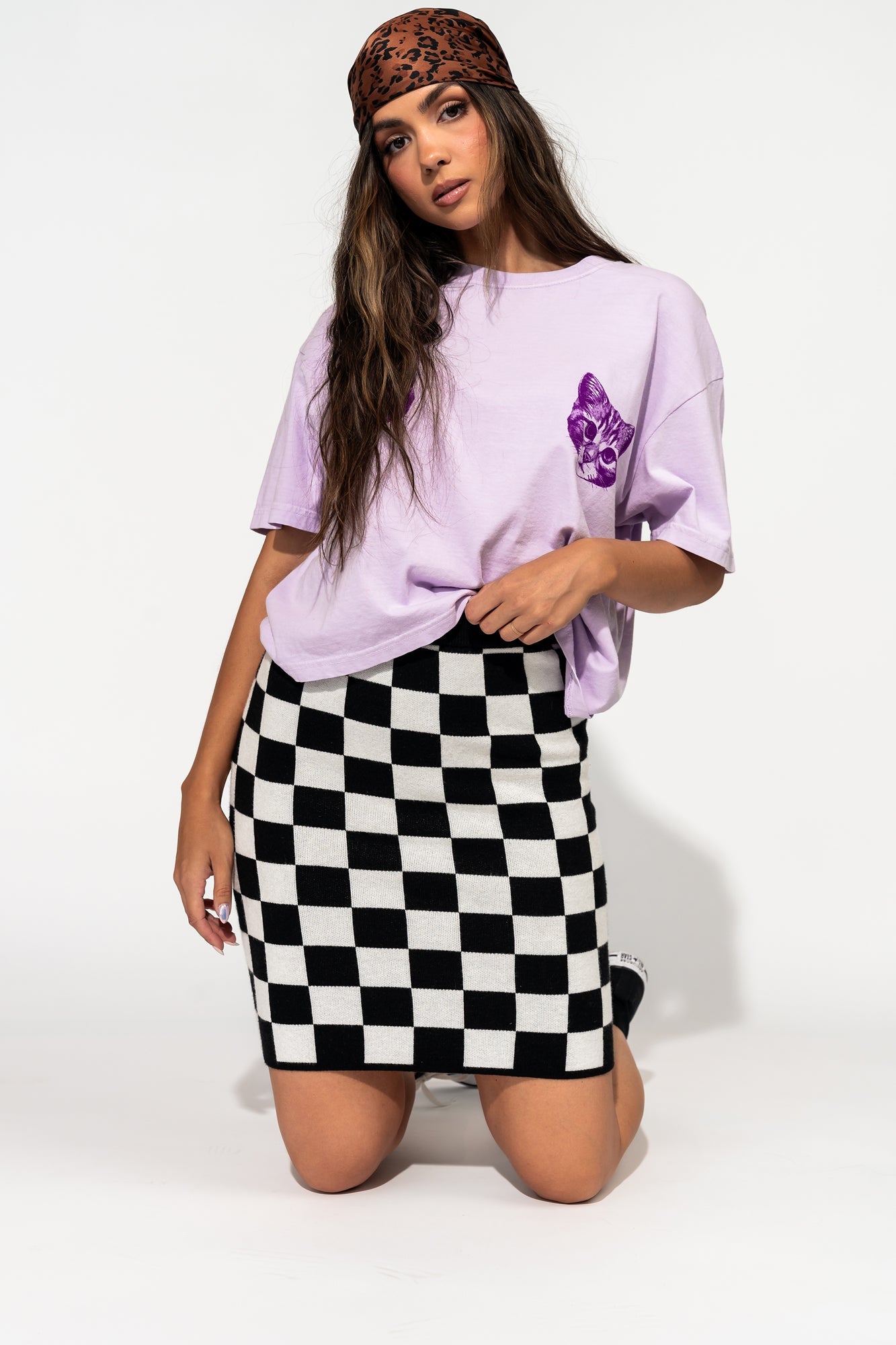 LALA ORIGINAL: Oui Oui Knit Mini Skirt in Checkerboard - Dressed in Lala