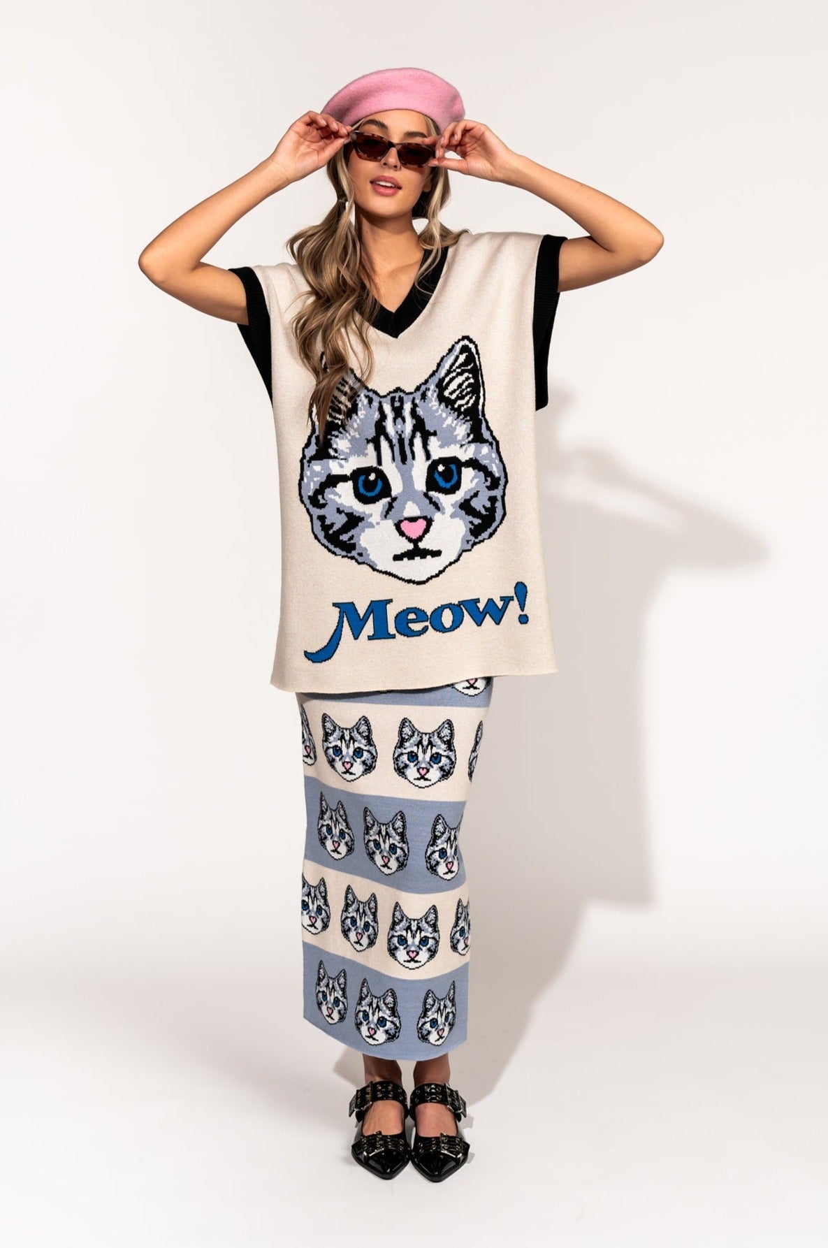 LALA ORIGINAL: Oversized Sweater Vest in Pretty Kitty - Dressed in Lala