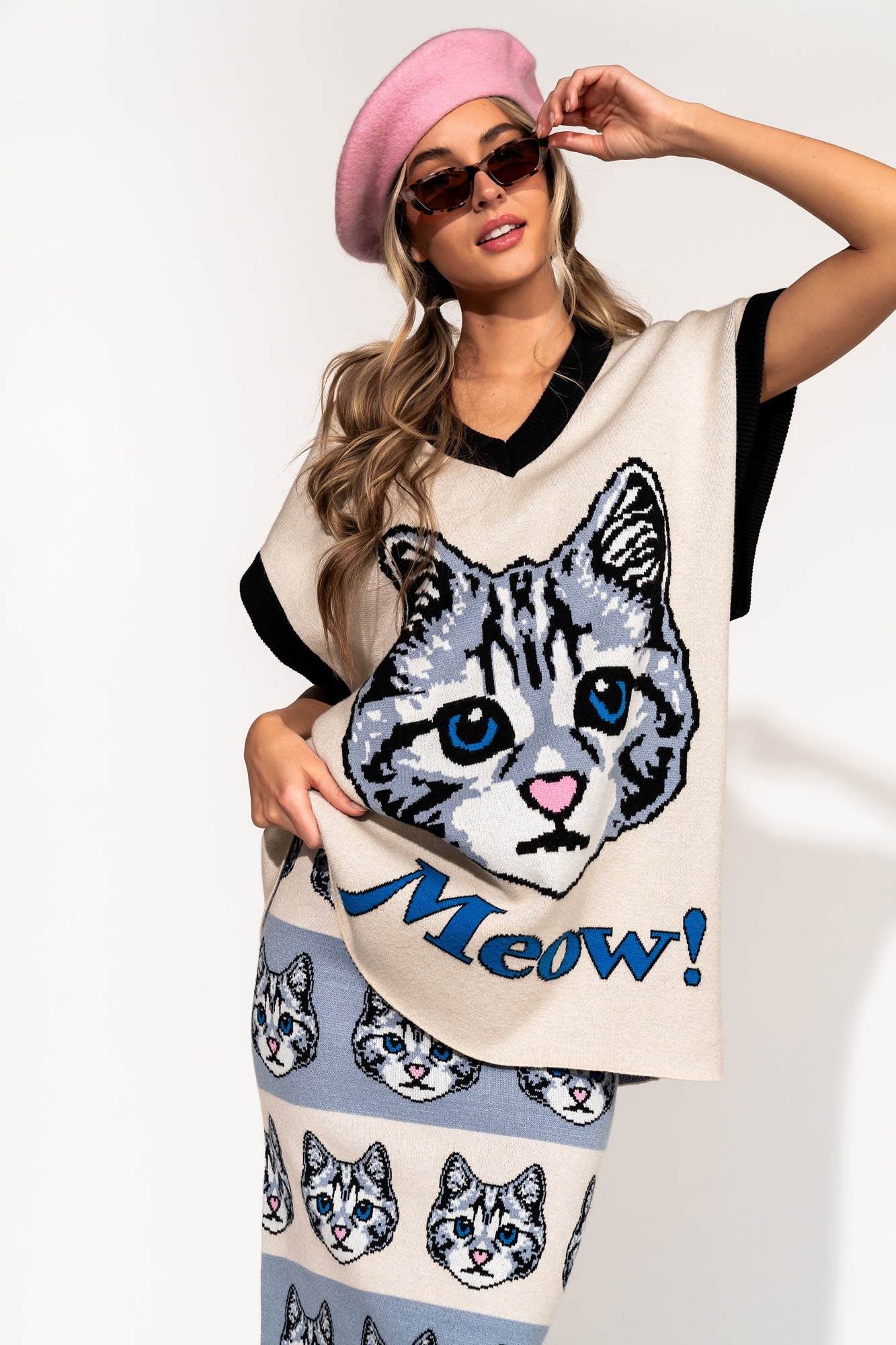 LALA ORIGINAL: Oversized Sweater Vest in Pretty Kitty - Dressed in Lala