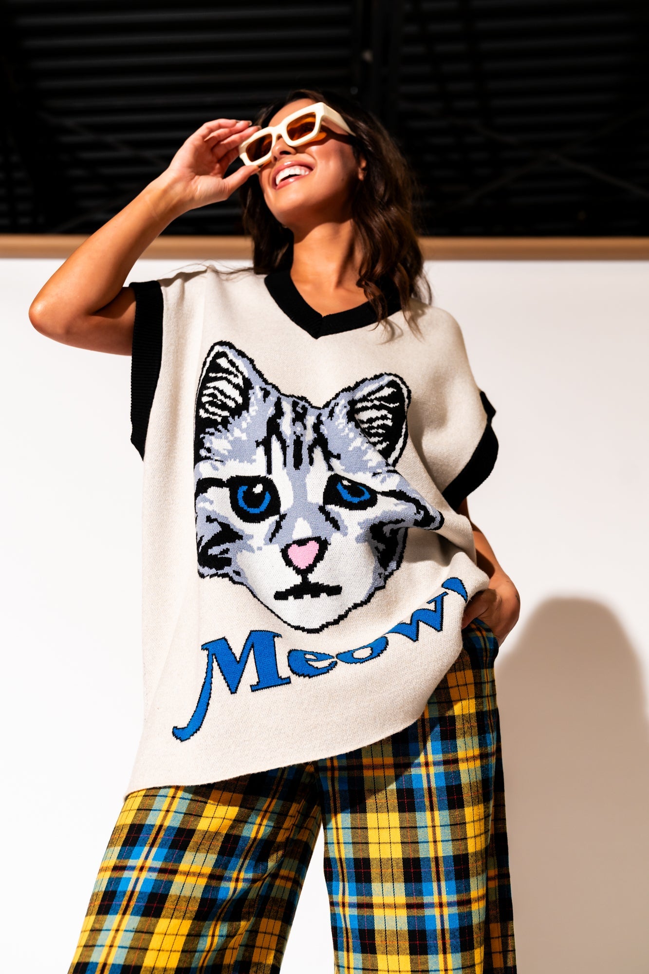LALA ORIGINAL: Oversized Sweater Vest in Pretty Kitty - Dressed in Lala
