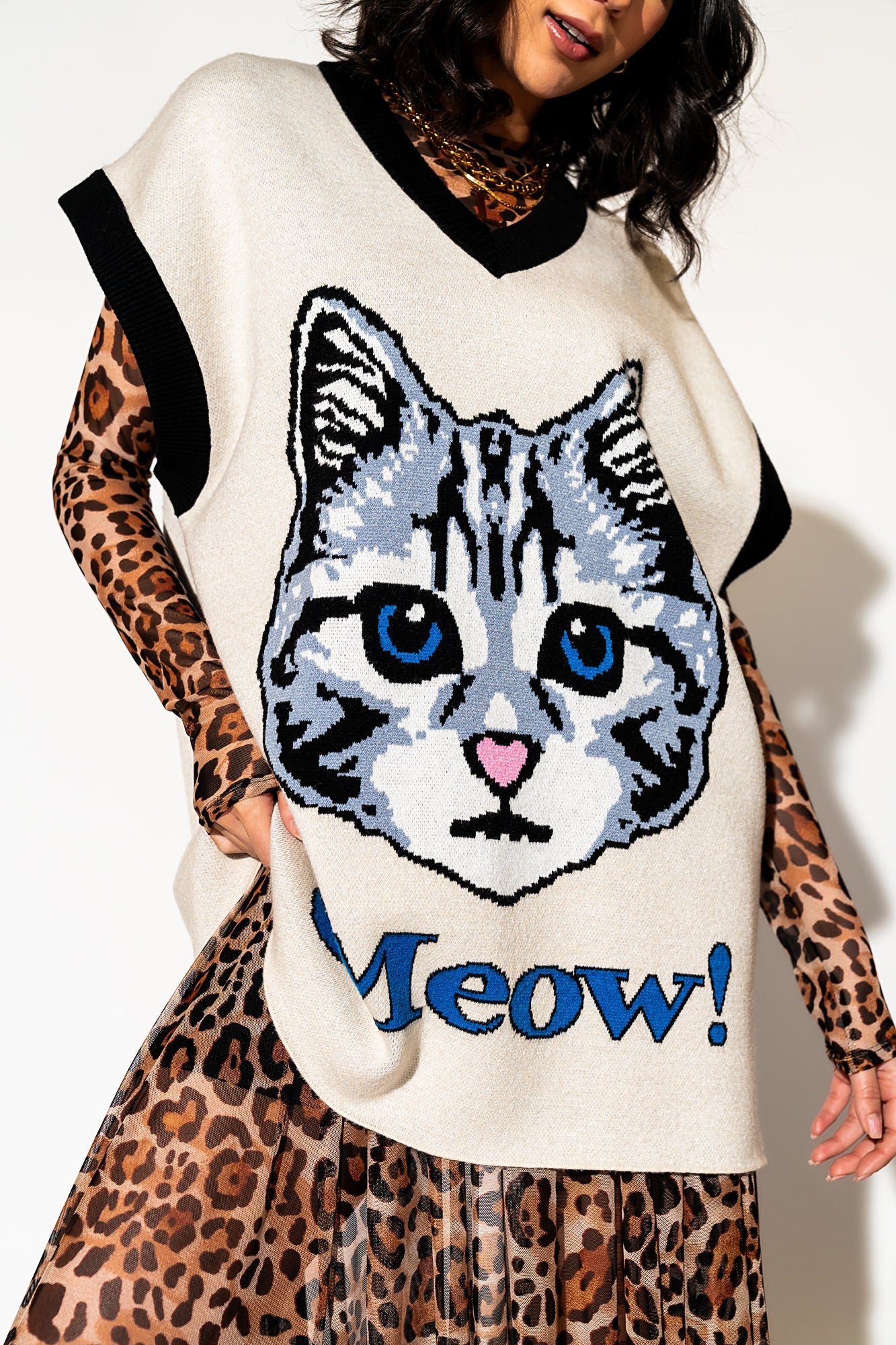 LALA ORIGINAL: Oversized Sweater Vest in Pretty Kitty - Dressed in Lala