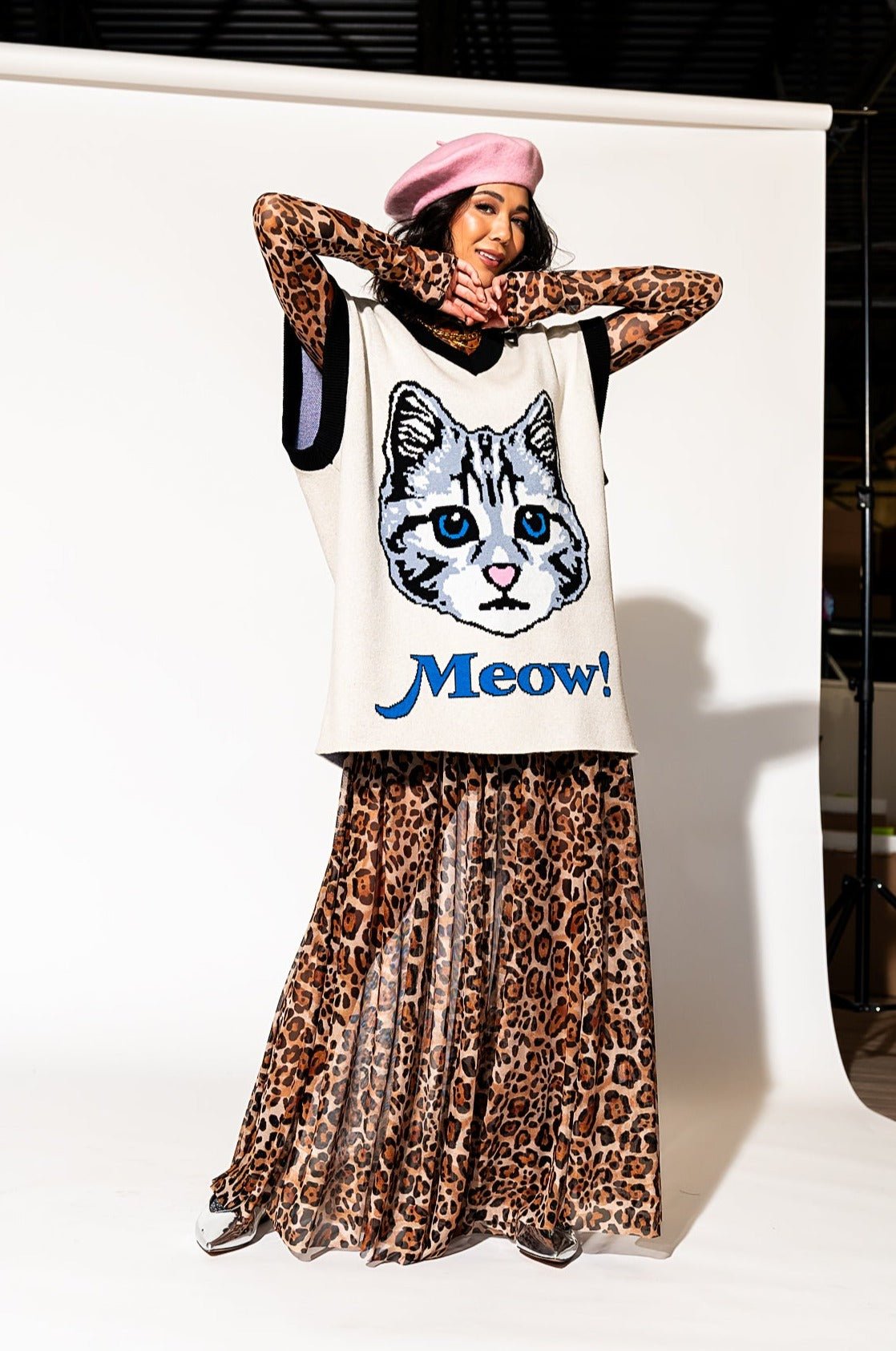 LALA ORIGINAL: Oversized Sweater Vest in Pretty Kitty - Dressed in Lala