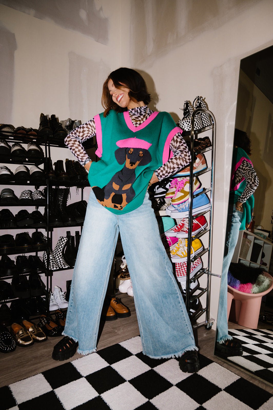 LALA ORIGINAL: Oversized Sweater Vest in Walter the Wiener Dog - Dressed in Lala