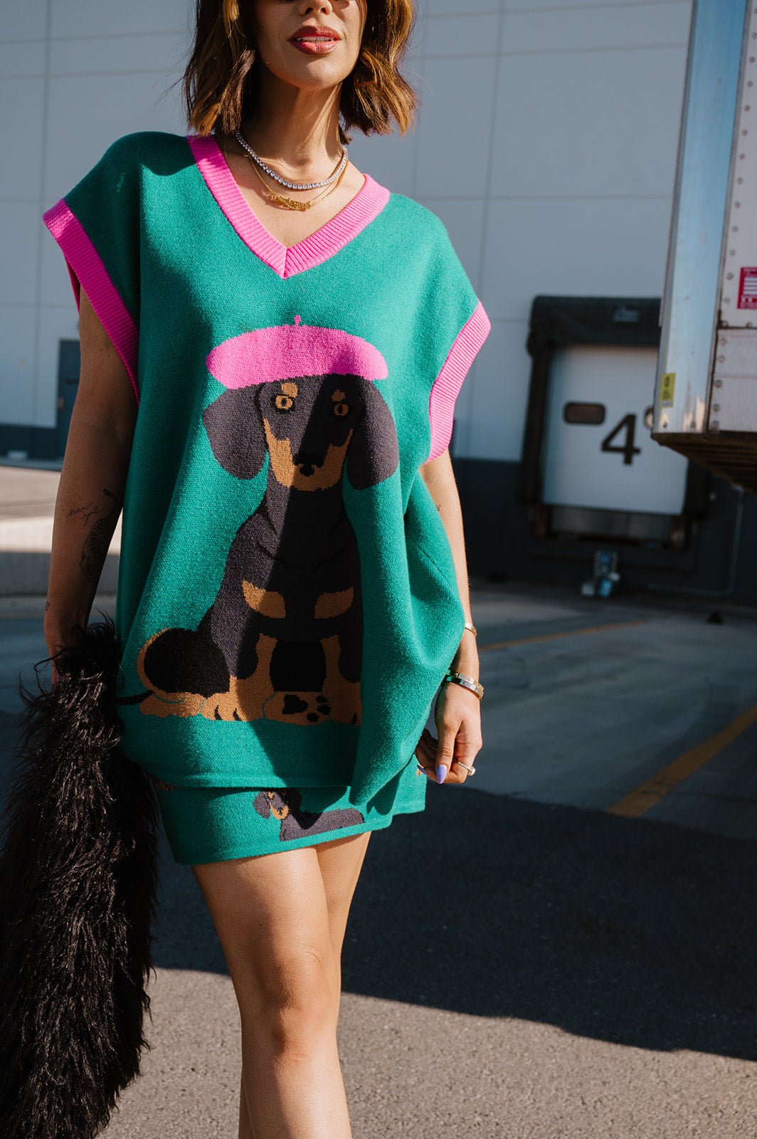 LALA ORIGINAL: Oversized Sweater Vest in Walter the Wiener Dog - Dressed in Lala