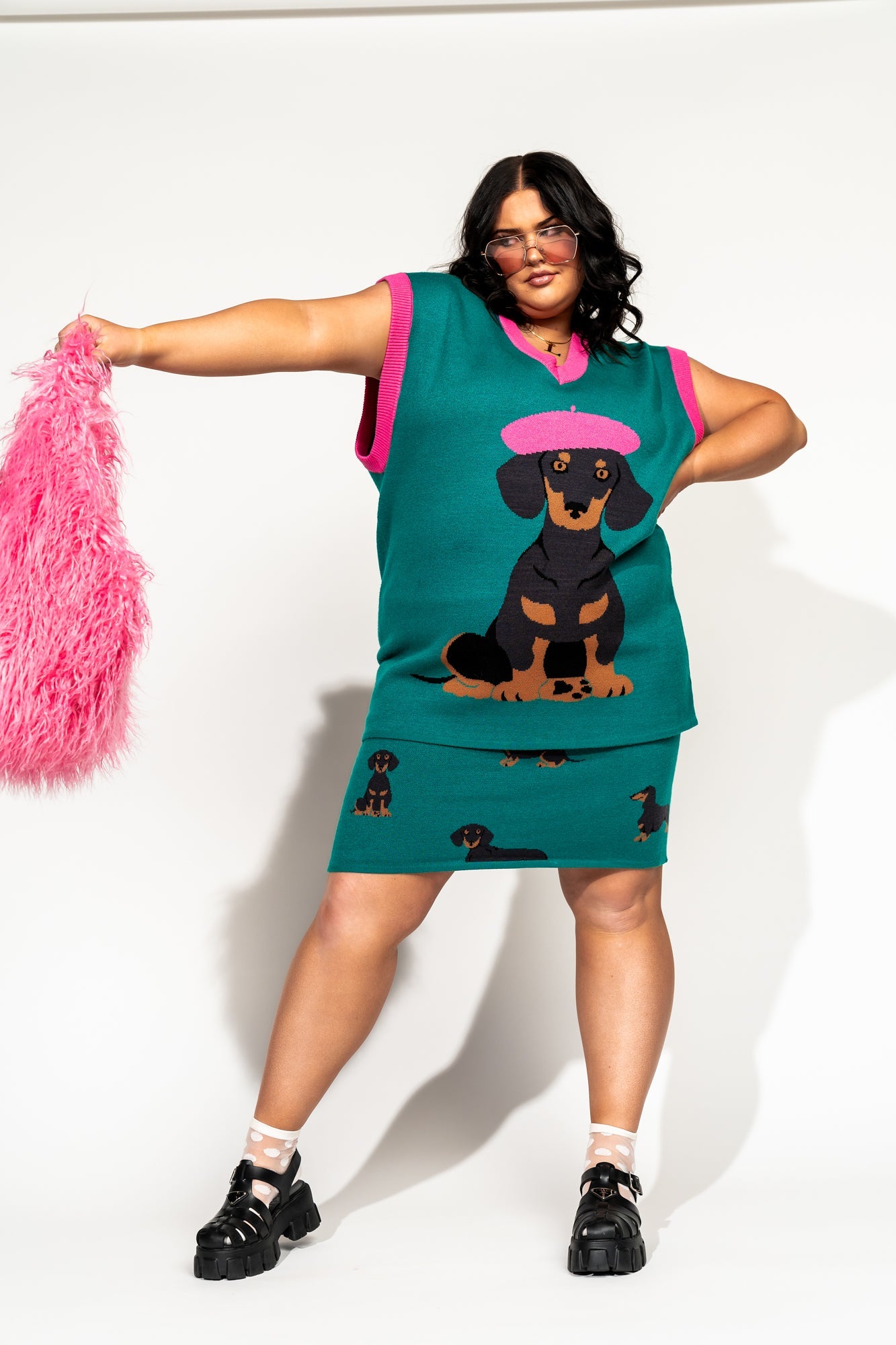 LALA ORIGINAL: Oversized Sweater Vest in Walter the Wiener Dog - Dressed in Lala