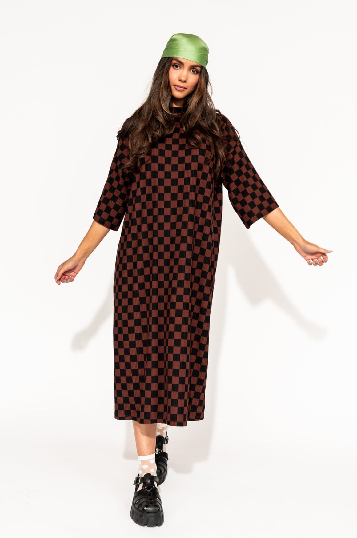 LALA ORIGINAL: Ozzy Dress in Black + Mocha Checkerboard - Dressed in Lala