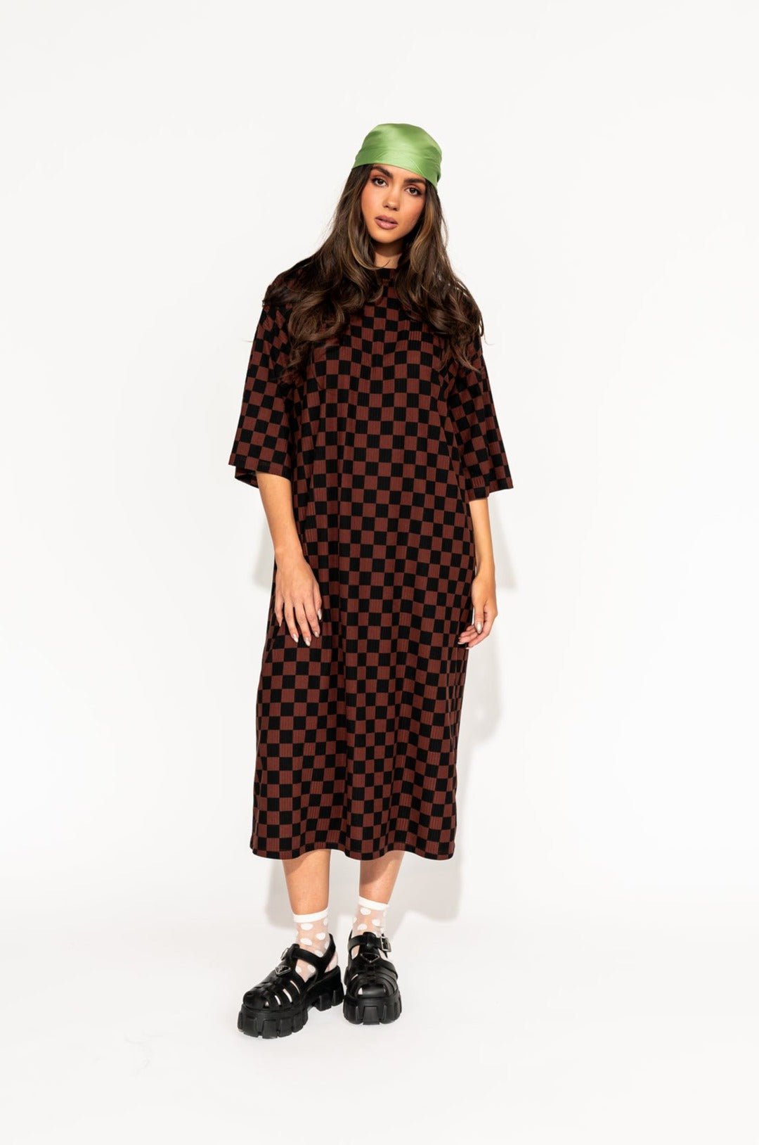 LALA ORIGINAL: Ozzy Dress in Black + Mocha Checkerboard - Dressed in Lala