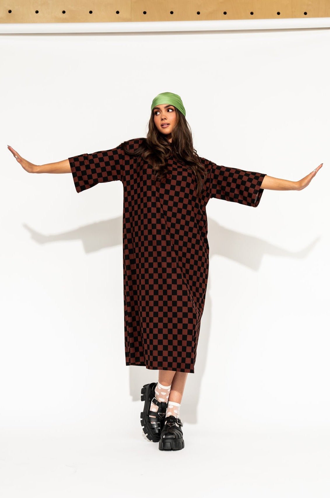 LALA ORIGINAL: Ozzy Dress in Black + Mocha Checkerboard - Dressed in Lala