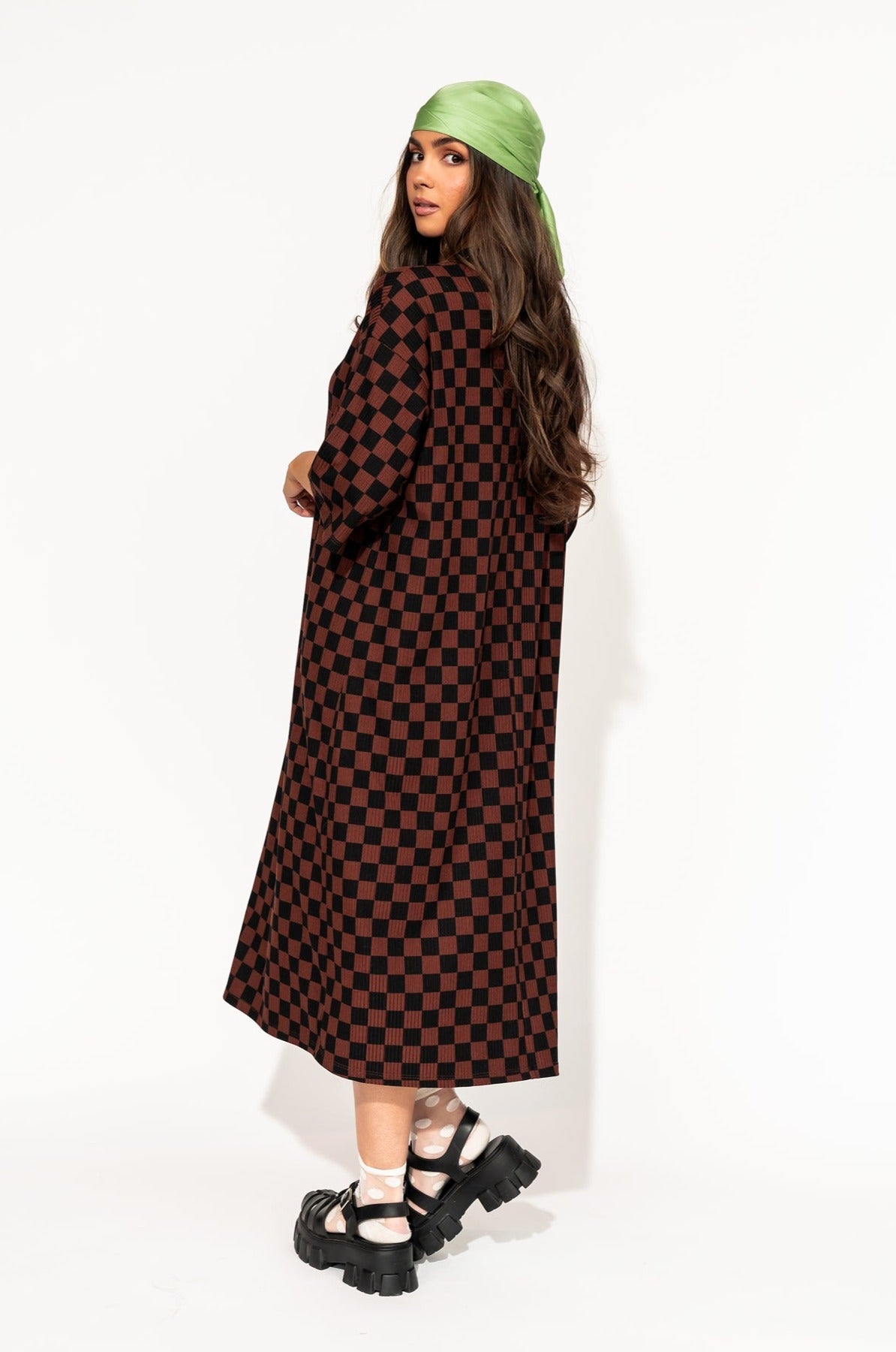 LALA ORIGINAL: Ozzy Dress in Black + Mocha Checkerboard - Dressed in Lala