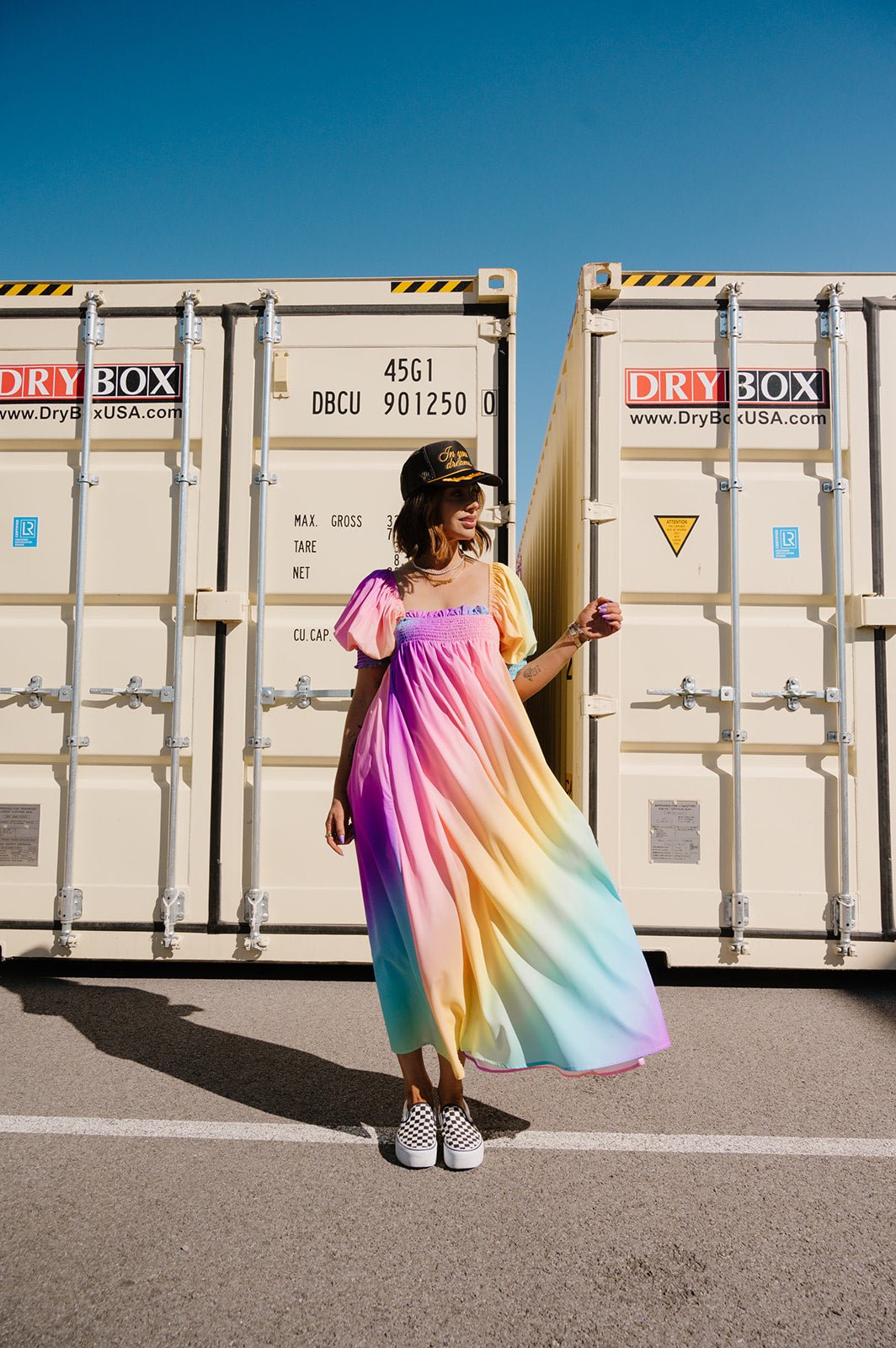 LALA ORIGINAL: Palm Springs Smocked Dress in Rainbow Daydream - Dressed in Lala