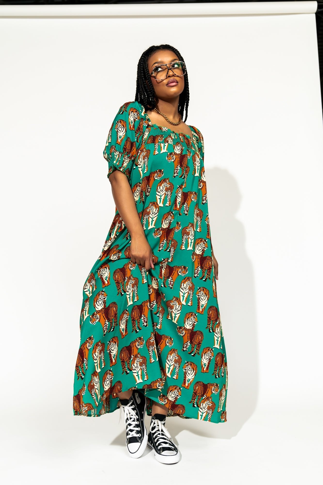 LALA ORIGINAL: Palm Springs Smocked Dress in Tiger Tales - Dressed in Lala